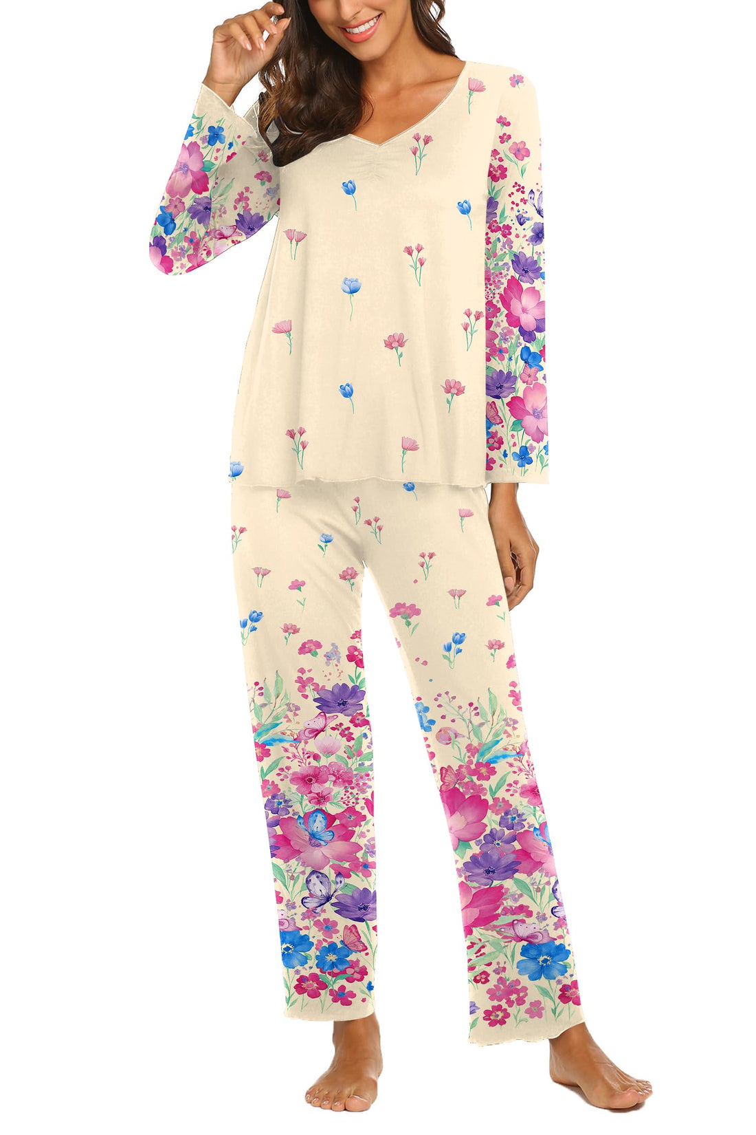 Ekouaer Womens Pajama Sets 2 Piece Lounge Set Fall Winter Pajamas Long Sleeve Pjs Top and Pants Soft Pj Sets Loose Sleepwear