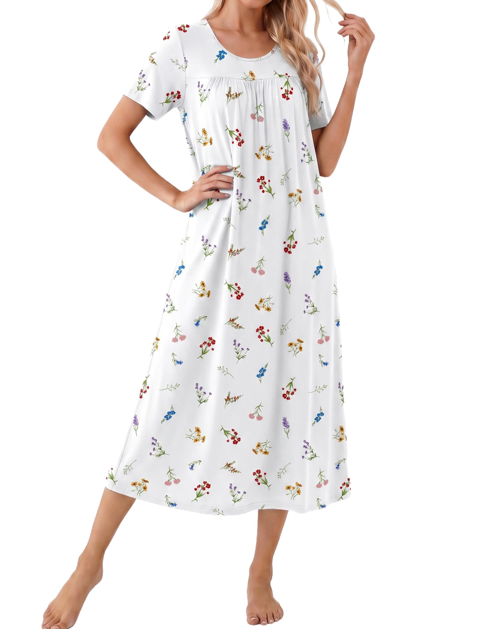 Ekouaer Long Nightgowns for Women Bamboo Viscose Short Sleeve Soft House Dress WEBE CLOTHING
