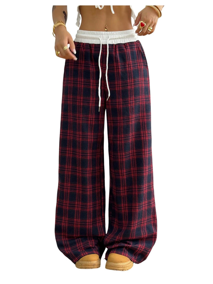 SOLY HUX Women's Plaid Checkered Pants Flannel Pajama Pants Lounge Wide Leg Baggy Sweatpants with Pockets