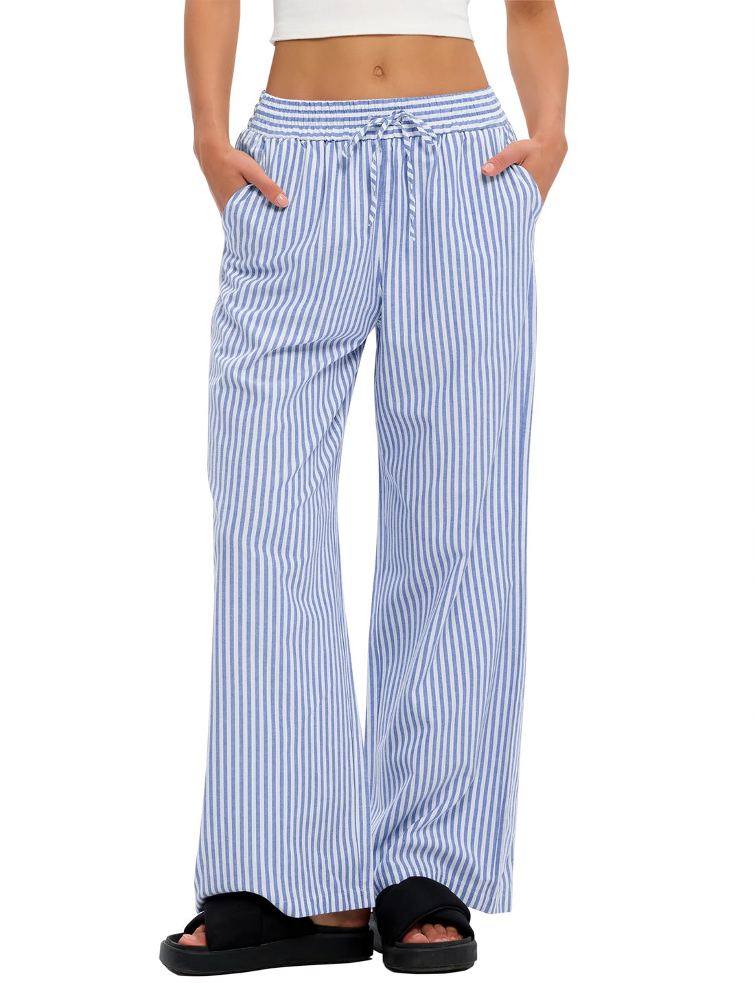 LOMON Striped Gingham Pants Women 2026 Spring Summer Pajamas Wide Leg Pj Lounge Boxer Bottoms Y2k Trousers with Pocket