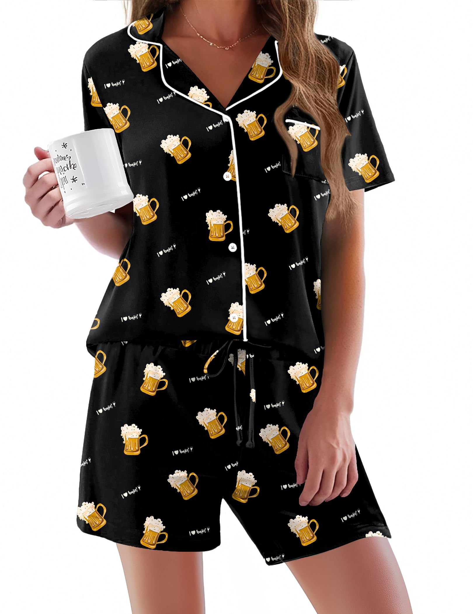 Ekouaer Pajamas Set for Women Short Sleeve Sleepwear Button Down Pjs Soft 2 Piece Lounge Sets XS-XXXL