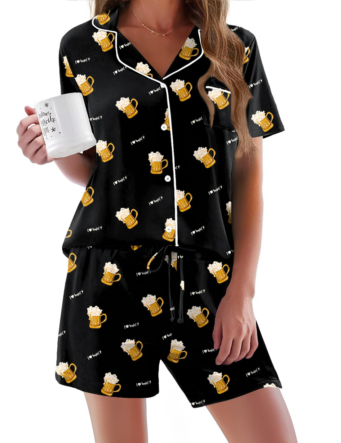 Ekouaer Pajamas Set for Women Short Sleeve Sleepwear Button Down Pjs Soft 2 Piece Lounge Sets XS-XXXL