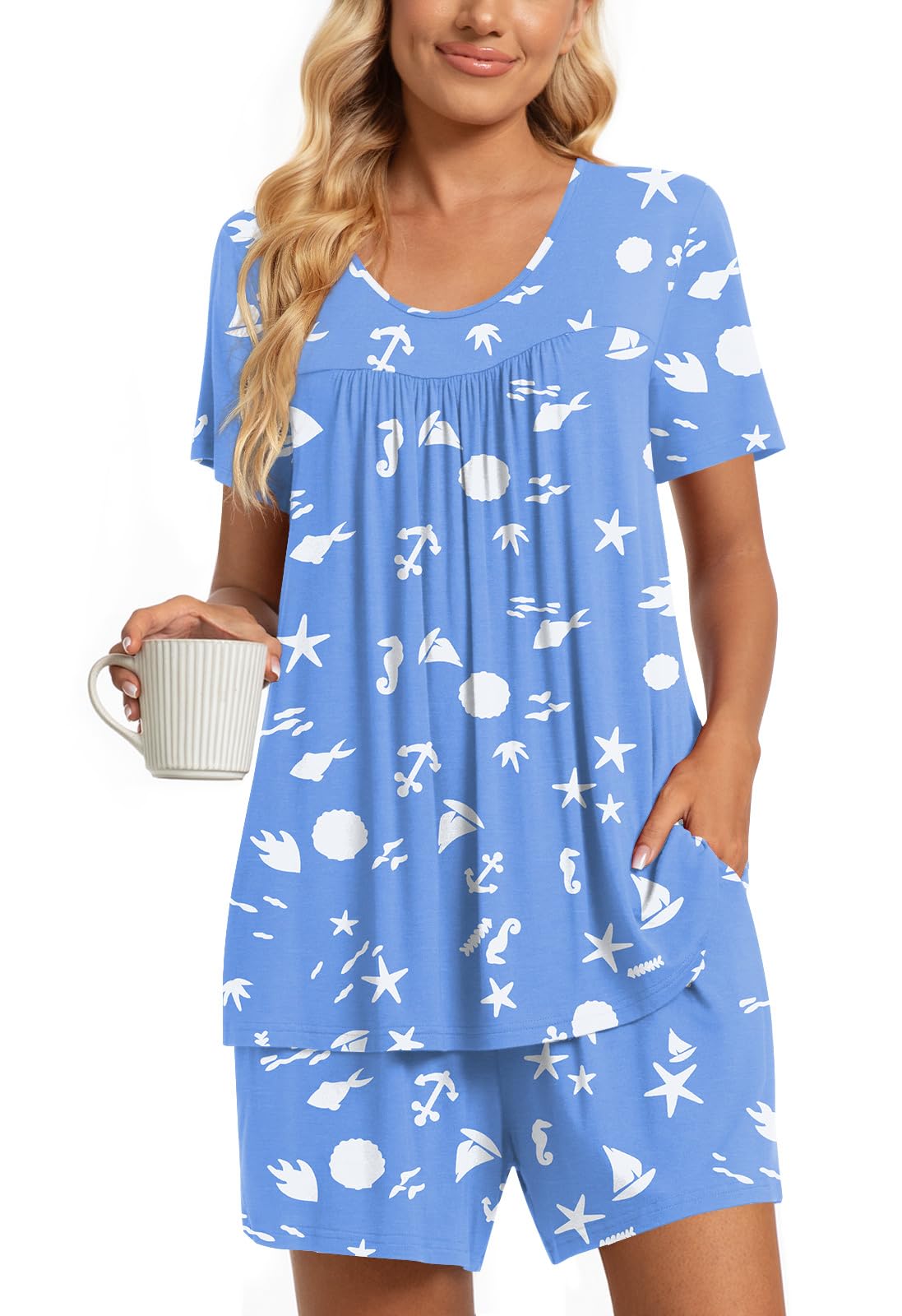 TAOHUADAO 2 Piece Women's Short Sleeve Pajama Sets, Lounge Sleepwear Ladies Pjs Sets with Pockets