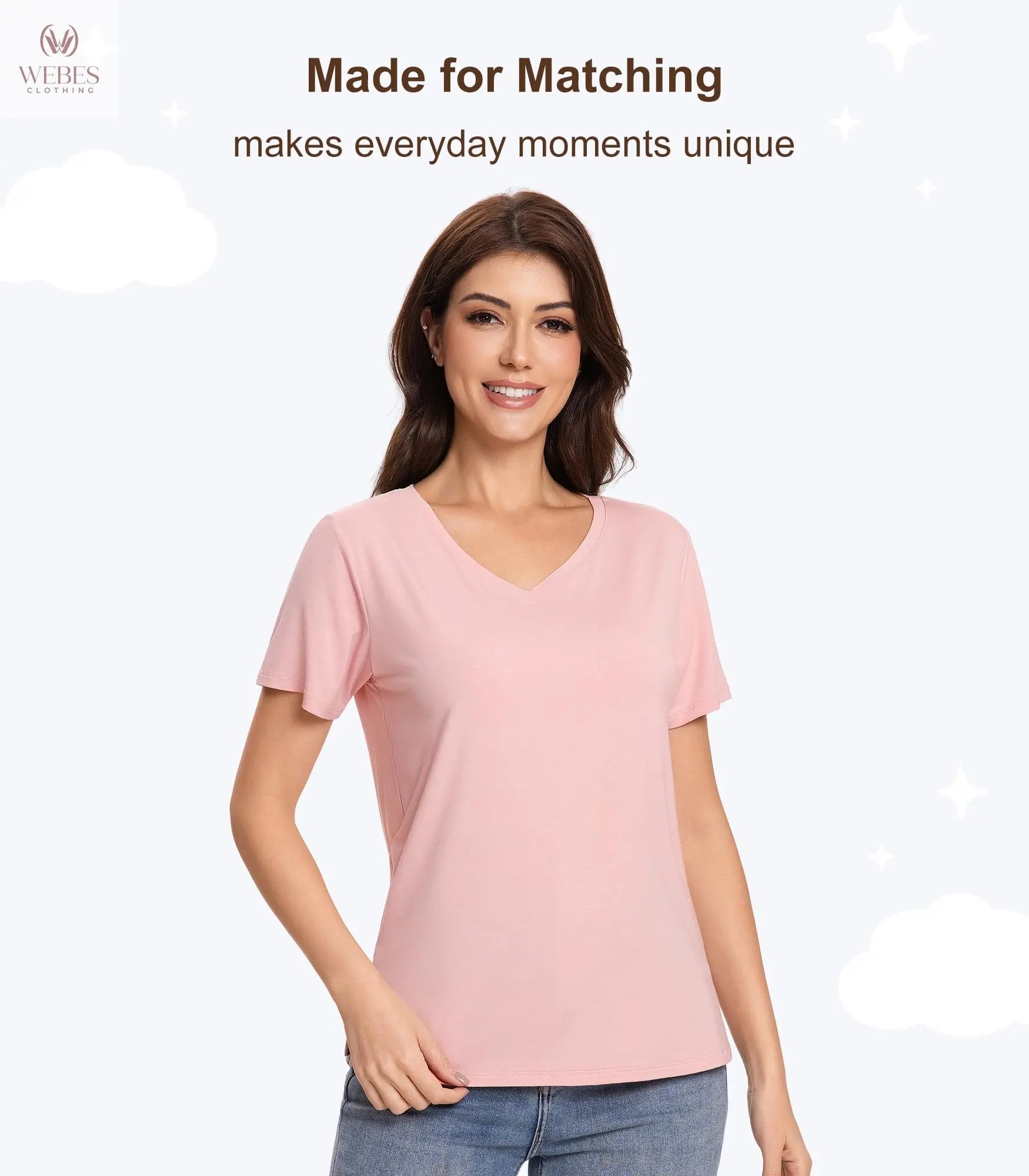 Pajama Tops for Women Viscose from Bamboo T-Shirt Short Sleeve Tee Soft V Neck Shirt Cooling Pjs Sleepwear S-XXL