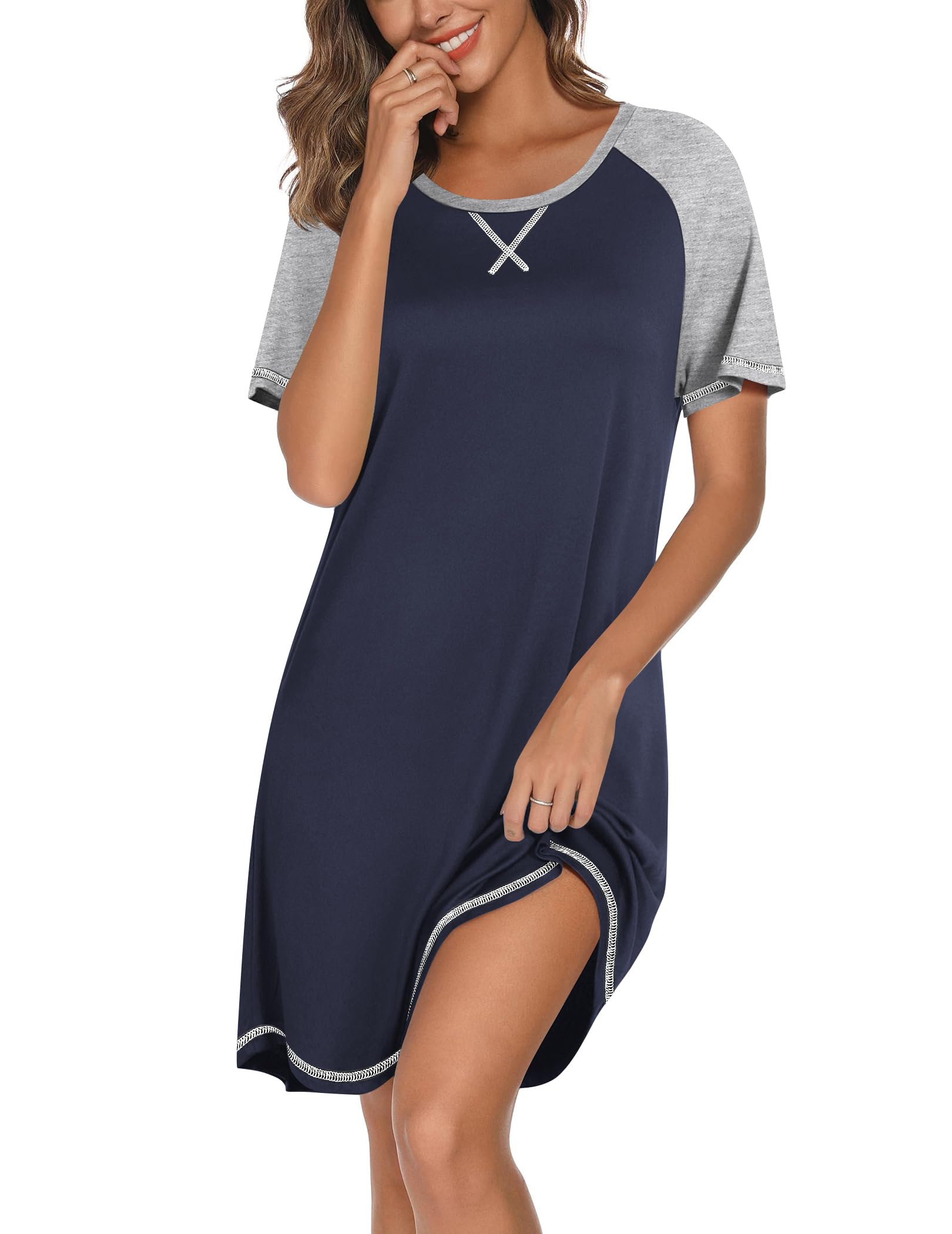 Ekouaer Nightgowns for Women Short Sleeve Sleep Shirts Crewneck Night Shirts Soft Sleepwear Caual T Shirt Sleep Dress