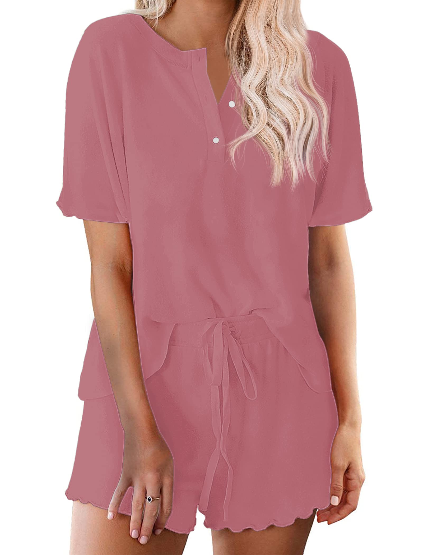 Ekouaer Pajamas Set for Women Short Sleeve Lounge Set 2 Piece Loungewear PJs Soft Cute Lightweight Sleepwear WEBE CLOTHING