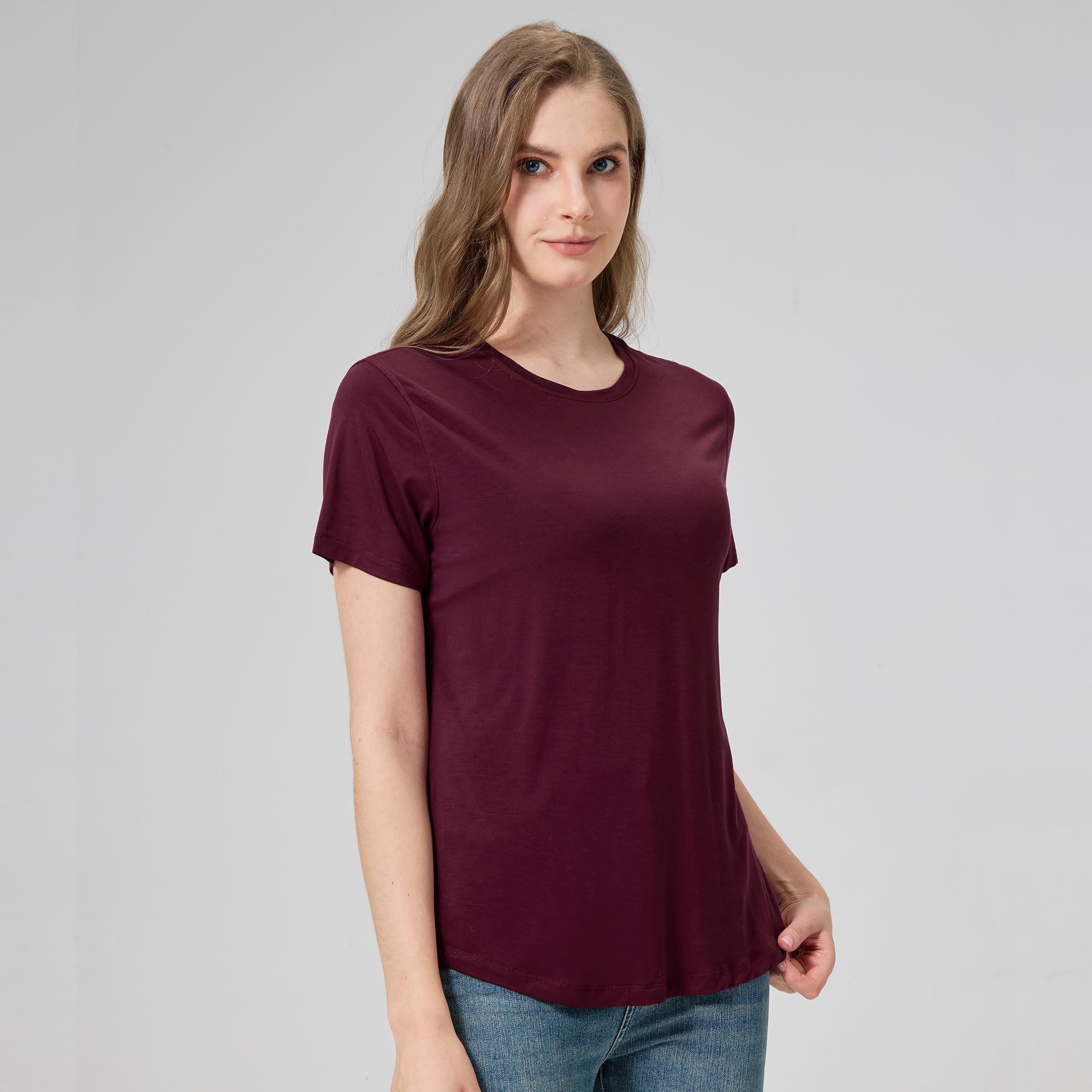 netdraw Women's Soft Bamboo Viscose T-Shirt, Curved Hem Crew Neck Short Sleeve Moisture Wicking Casual Sleep Pajama Tops