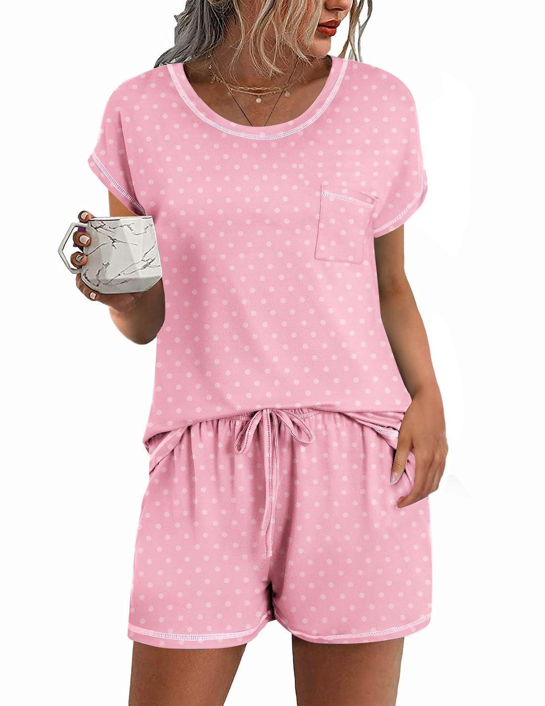 Ekouaer Womens Pajama Sets 2 Piece Soft Short Sleeve Top and Shorts Sleepwear Round Neck Pjs Lounge Set with Pockets