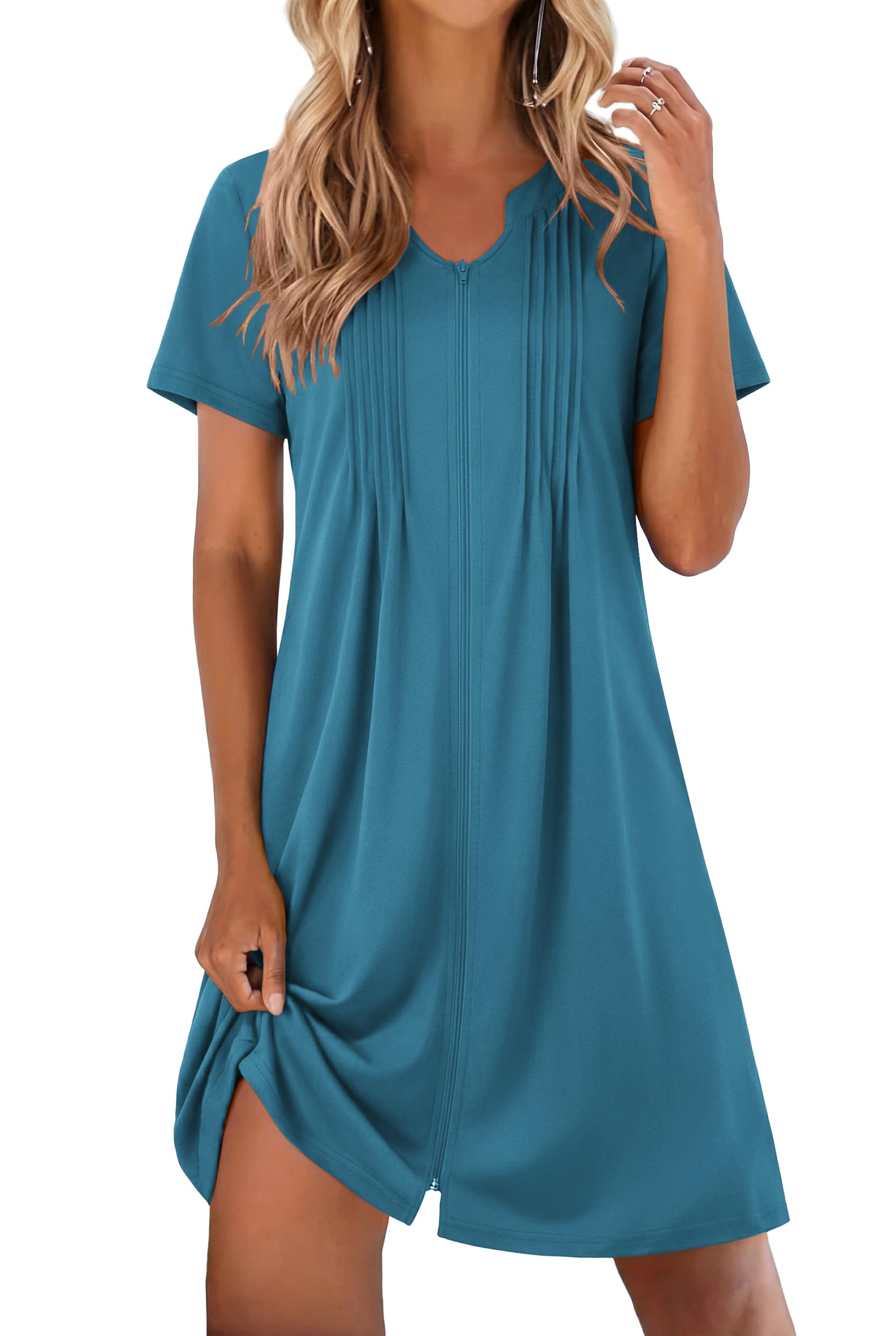 EKOUAER Women Zipper Robes Short Bathrobe Lightweight Mumu Duster House Coat with Pockets Soft Moo Moo Nightgown WEBE CLOTHING