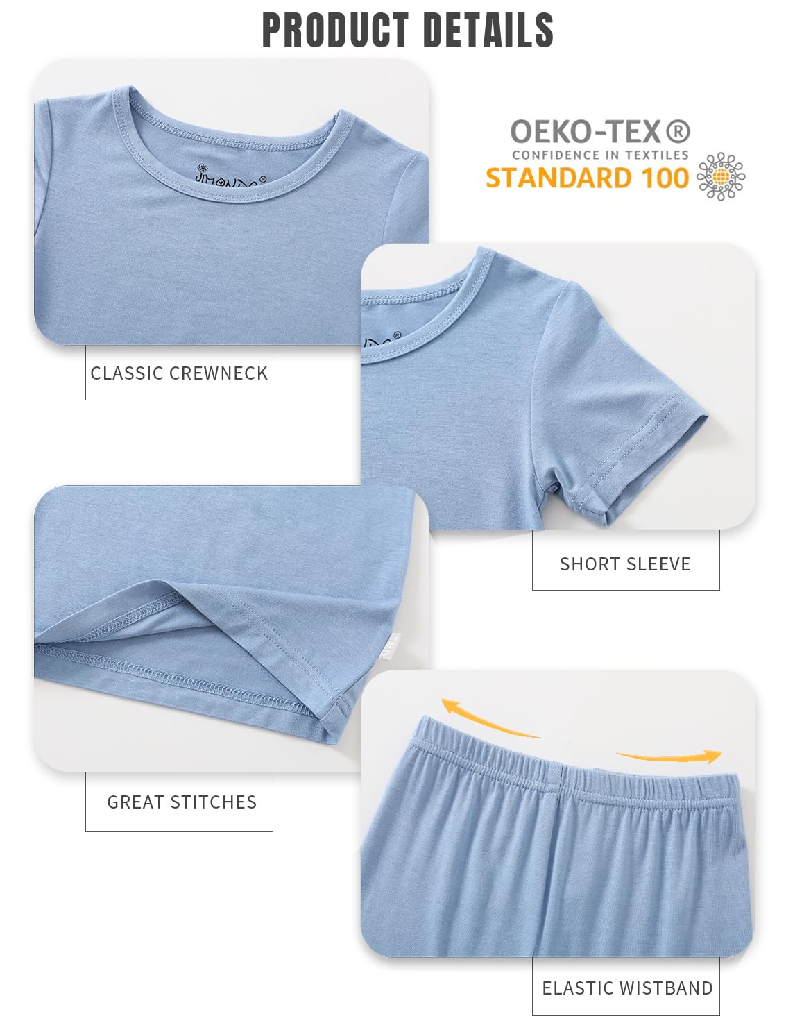 Jimonda Baby Boys Girls Pajama Sets Kid Soft Sleepwear Rayon From Bamboo Sleepwear Short Sleeve 4-Piece Cool Jammies 18M-12Y