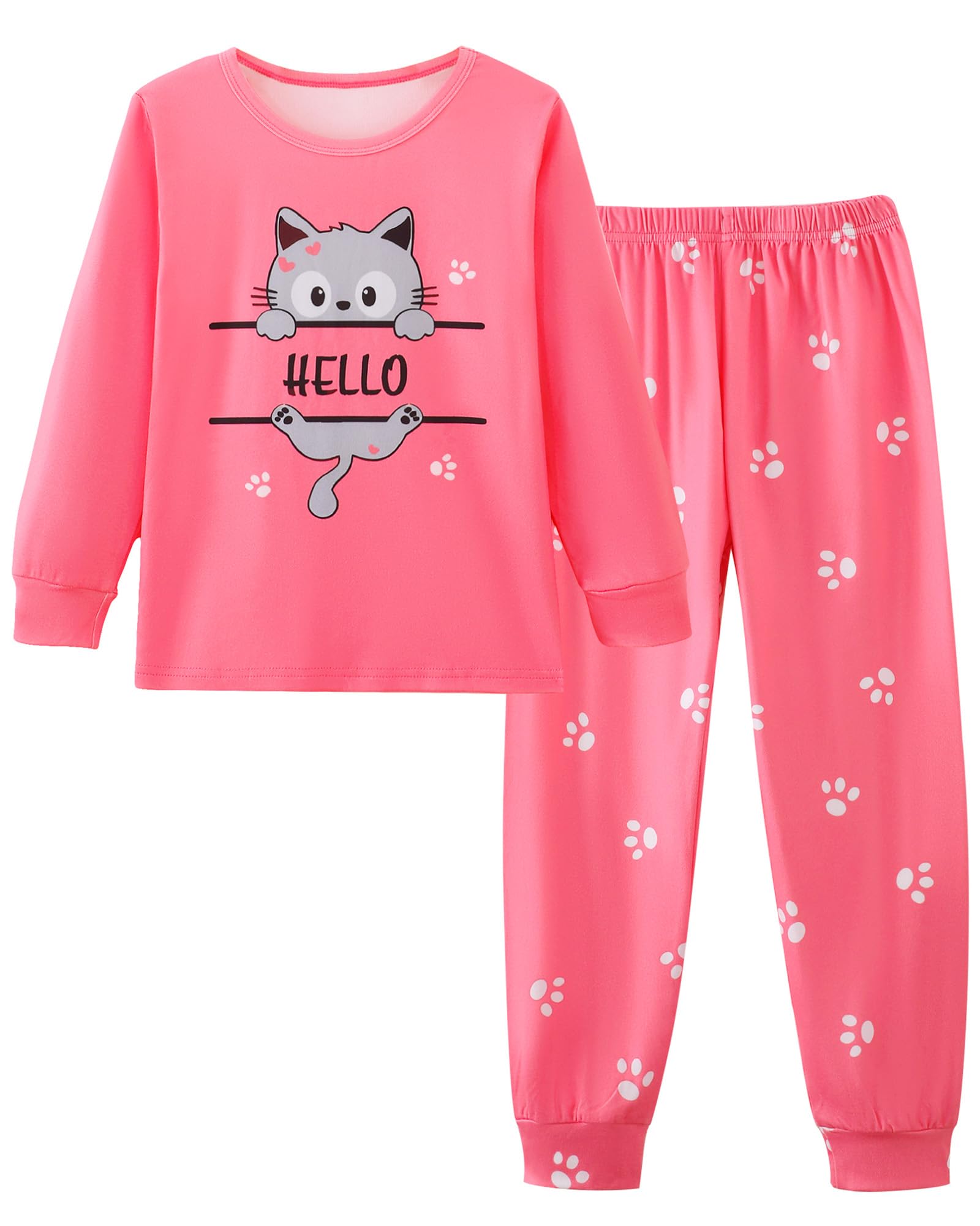 Mikrdoo Girls Pajamas Kids 2 Piece Pjs Set Soft Cozy Long Sleeve Top and Pants Stretchy Girls' Sleepwear Size 4-14 Years