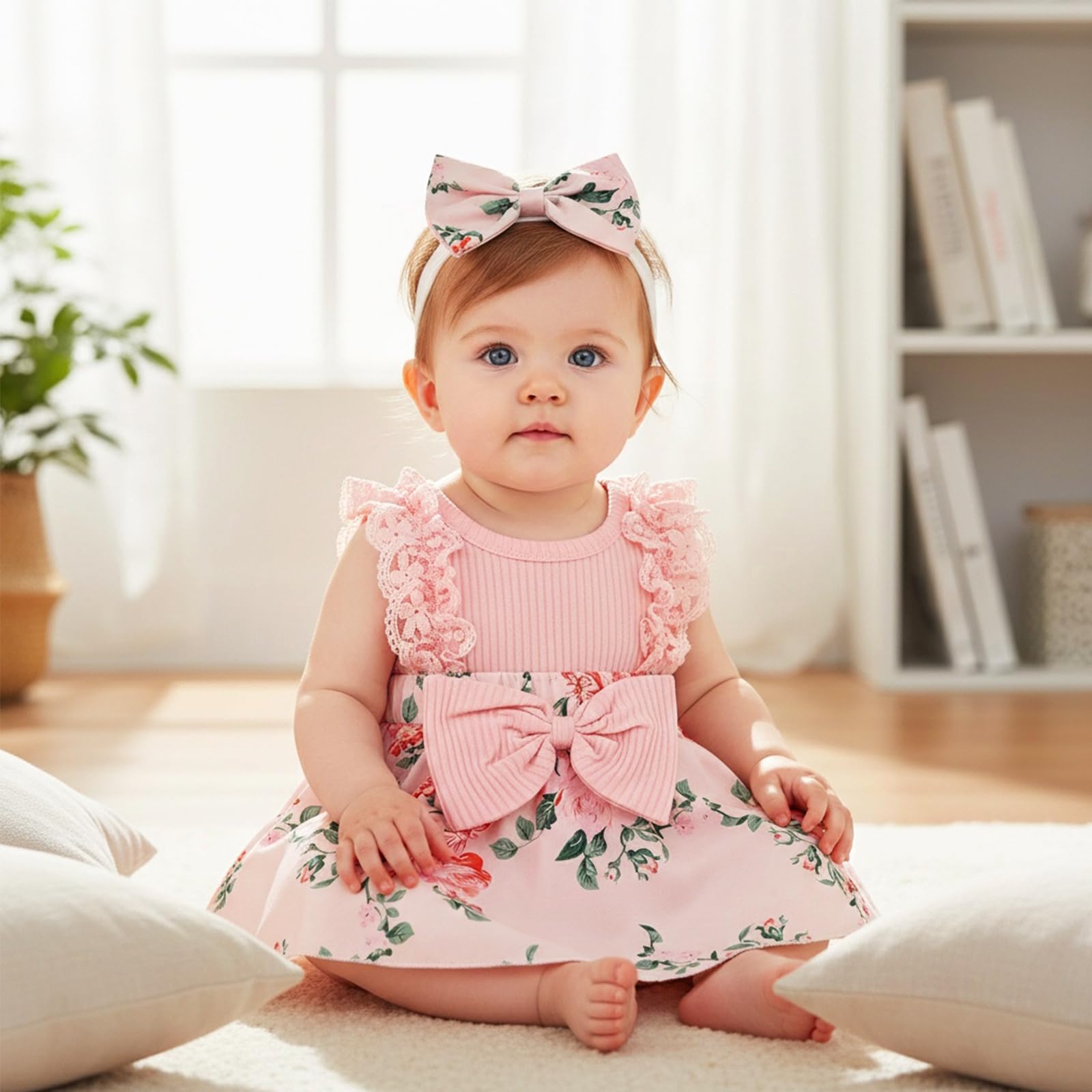 Baby Girl Clothes Newborn Romper Dress Infant Lace Ruffle Sleeveless Summer Outfits with Headband 0-12 Months WEBE CLOTHING