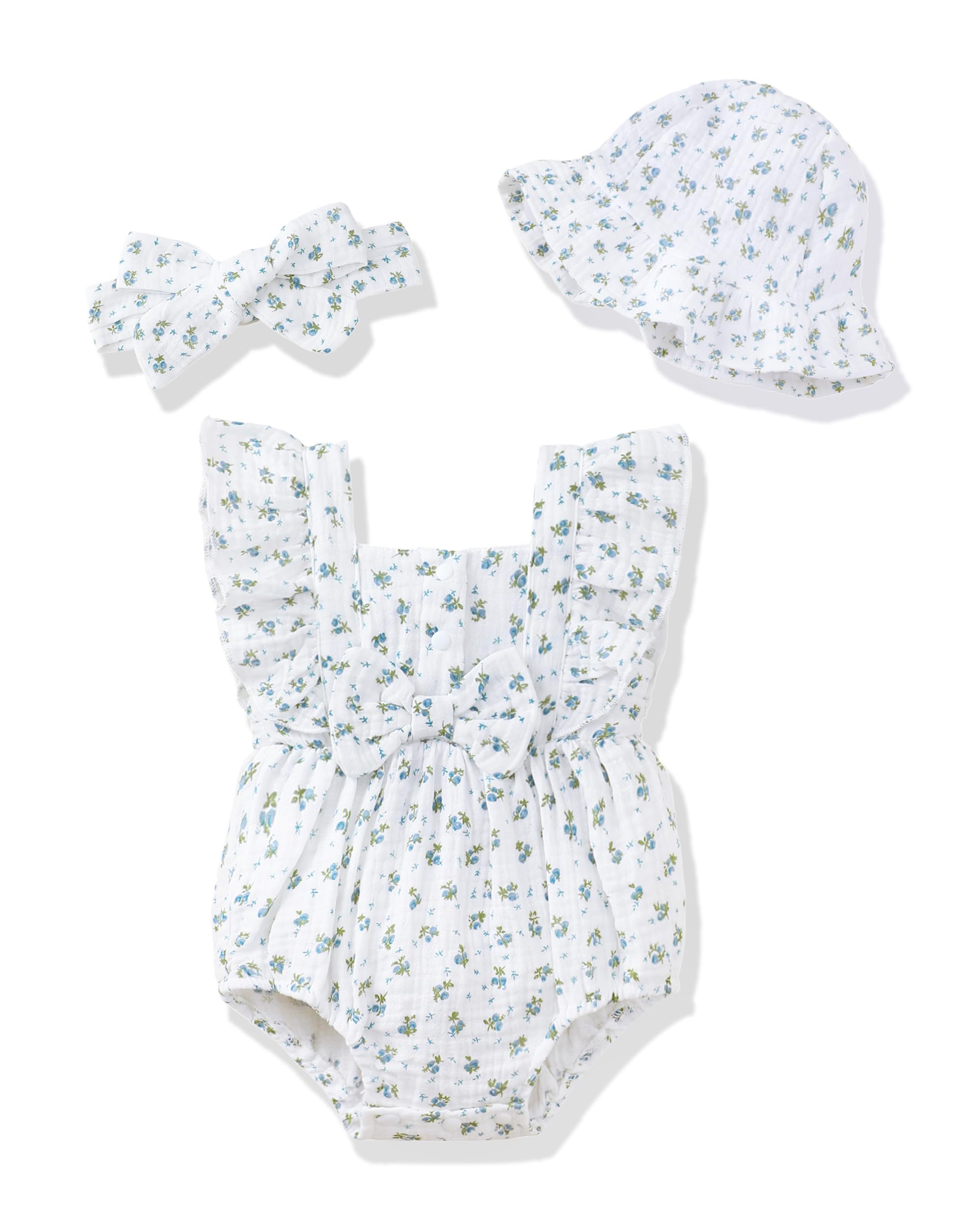 Renotemy Baby Girl Clothes Infant Summer Romper Cotton Linen Newborn Essentials Photography Preemie Outfits with Hat&Headband WEBE CLOTHING