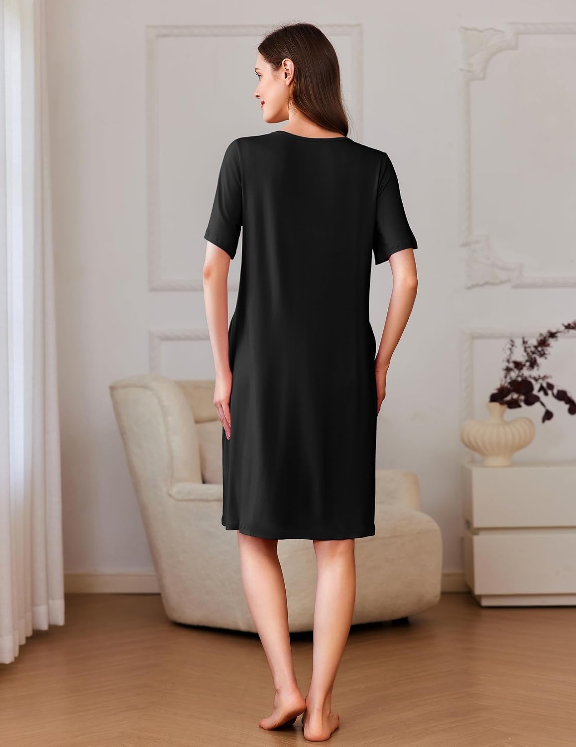 Ekouaer Women Zipper Robe Short Sleeves House Coat Zipper Front Bathrobe Sleepwear with Pockets Housecoat Nightgown