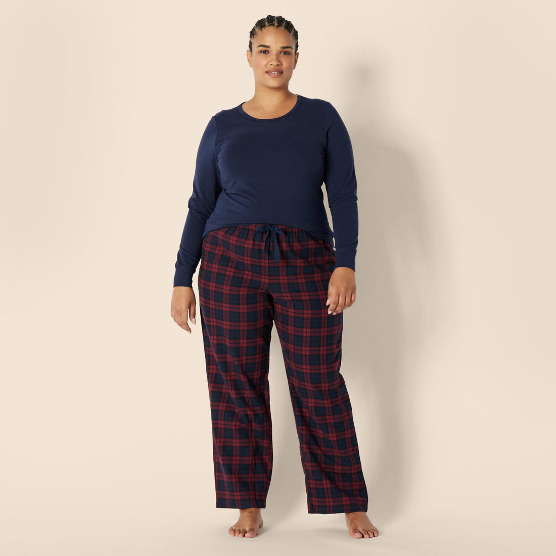 Amazon Essentials Women's Lightweight Flannel Pajama Pant and Long-Sleeve T-Shirt Sleep Set