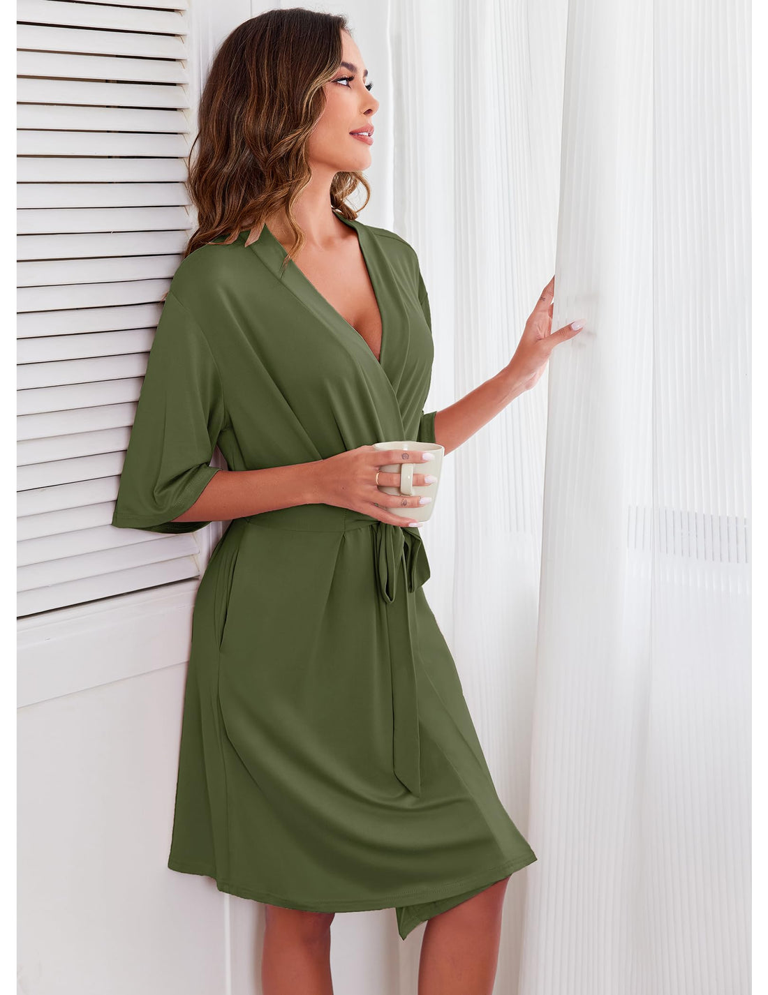 Ekouaer Short Robes for Women Lightweight Kimono Robes Knit Bathrobe Soft Sleepwear with Pockets S-XXL WEBE CLOTHING