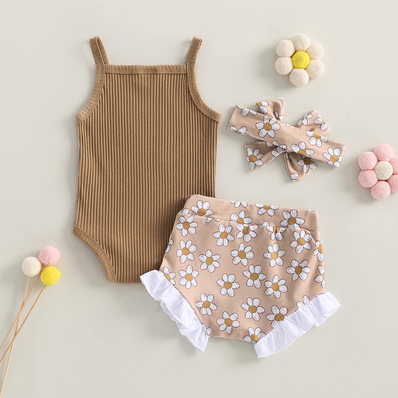 Newborn Baby Girl Summer Clothes Boho Infant Sleeveless Romper Bodysuit Shorts Headband 3Pcs Outfits WEBE CLOTHING