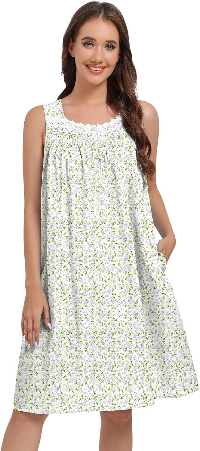 Sleeveless Nightgowns for Women 100% Cotton Nightgown Sleep Dress Soft Ladies Gowns Sleepwear Nightdress WEBE CLOTHING