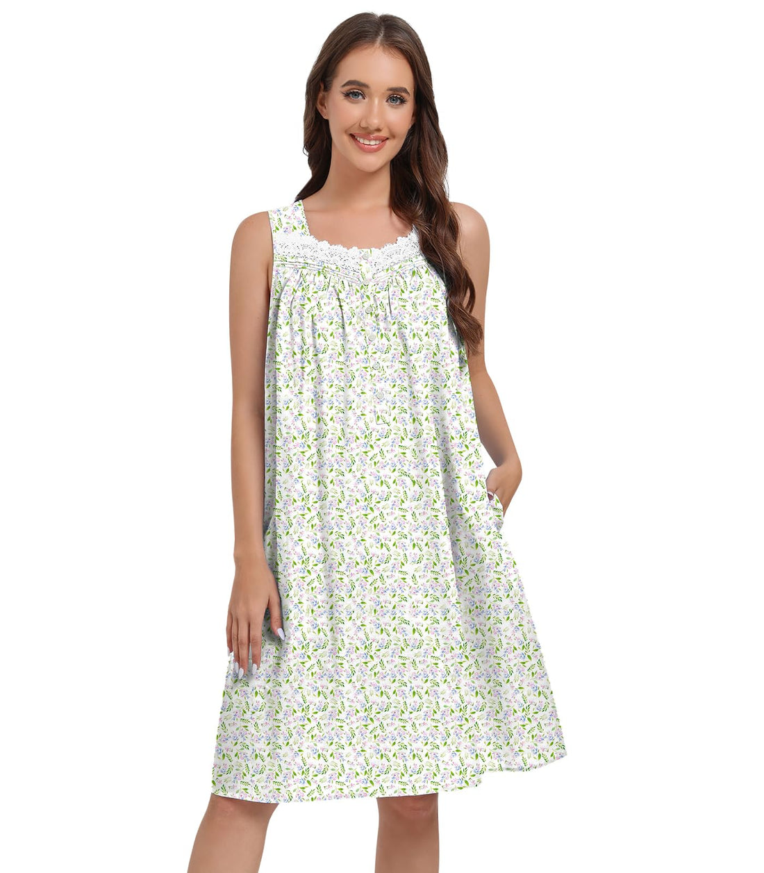 Sleeveless Nightgowns for Women 100% Cotton Nightgown Sleep Dress Soft Ladies Gowns Sleepwear Nightdress WEBE CLOTHING