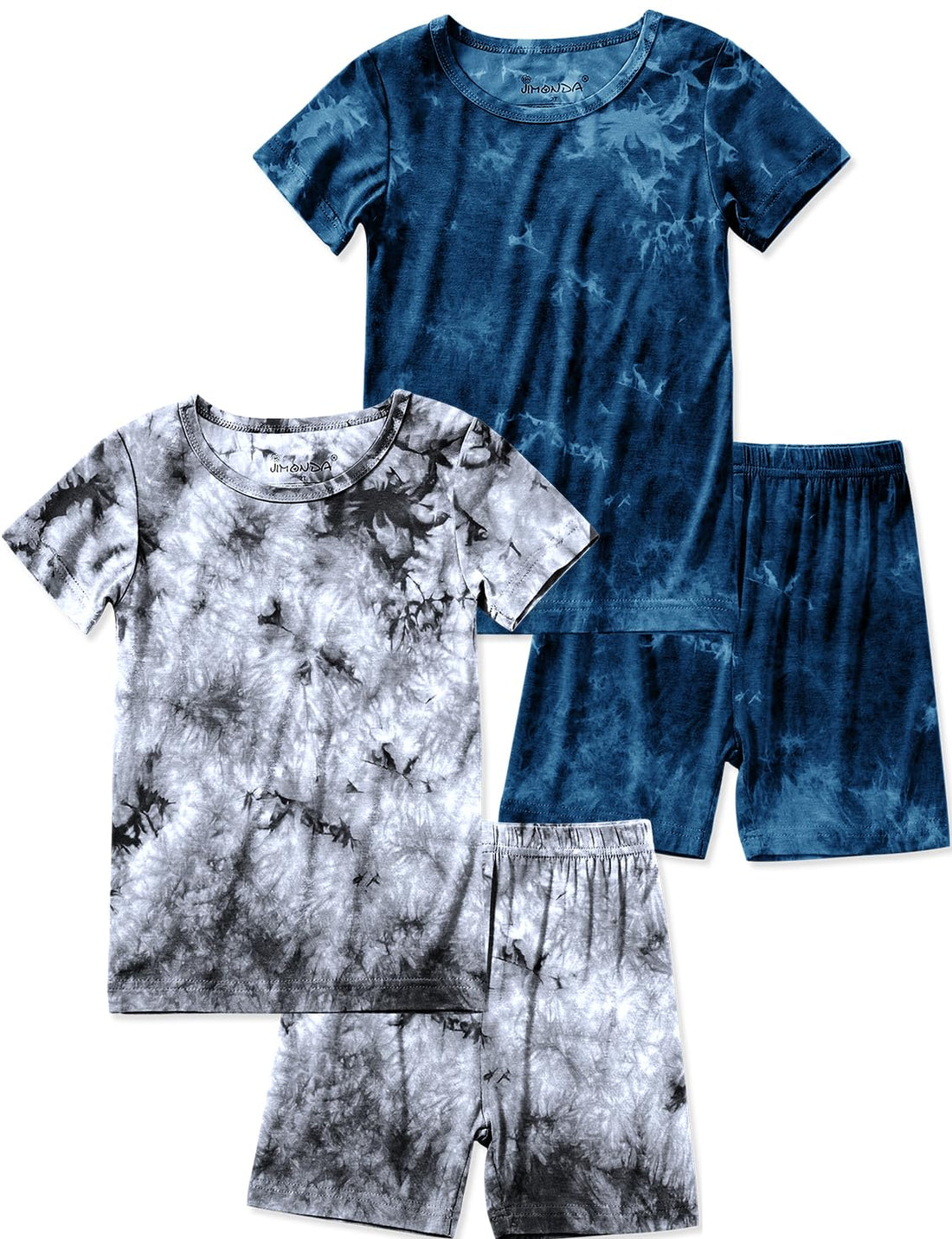 Jimonda Kids Soft Rayon From Bamboo Sleepwear Short Sleeve Boys Girls Pajama Outdoor 4-Piece tops&shorts Casual sets Tie PJ