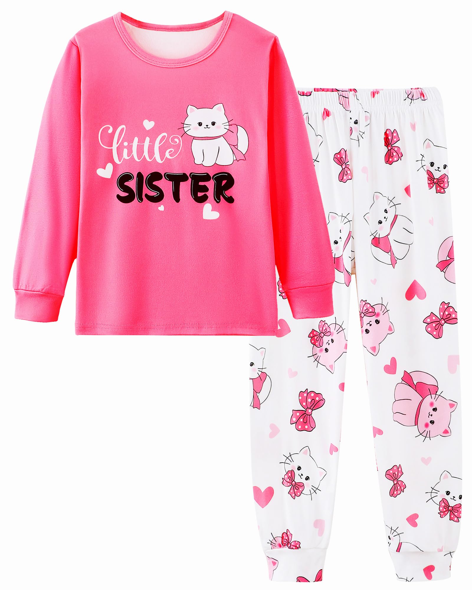 Mikrdoo Girls Pajamas Kids 2 Piece Pjs Set Soft Cozy Long Sleeve Top and Pants Stretchy Girls' Sleepwear Size 4-14 Years