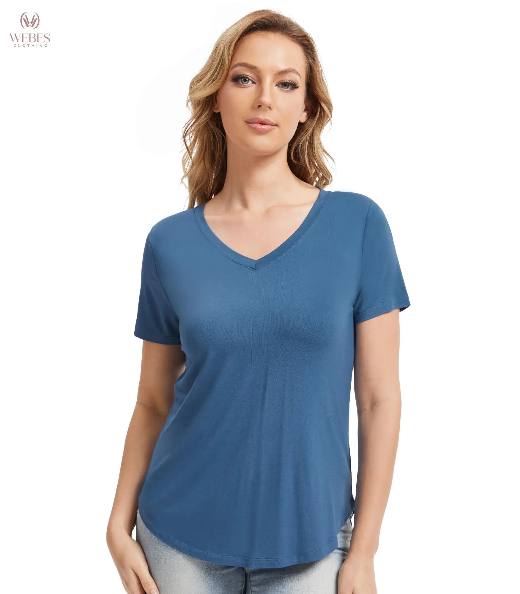 WiWi Viscose from Bamboo Pajama Tops for Women Super Soft Short Sleeve Tee V Neck Sleep Cooling T-Shirt Pjs Sleepwear S-XXL