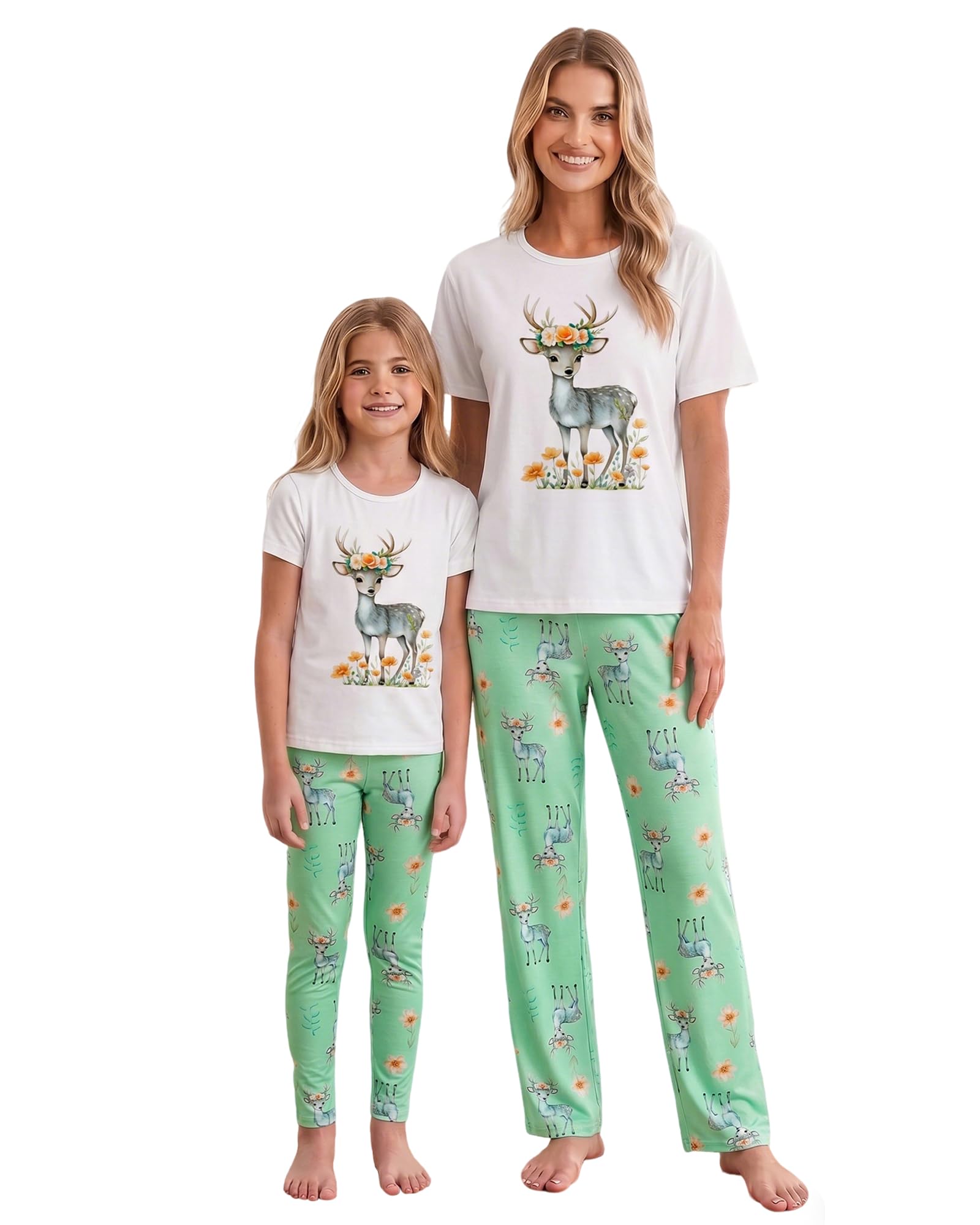 MyFav Mommy and Me Pajamas Heart Print Sleepwear Family Matching Short Sleeve Nightwear