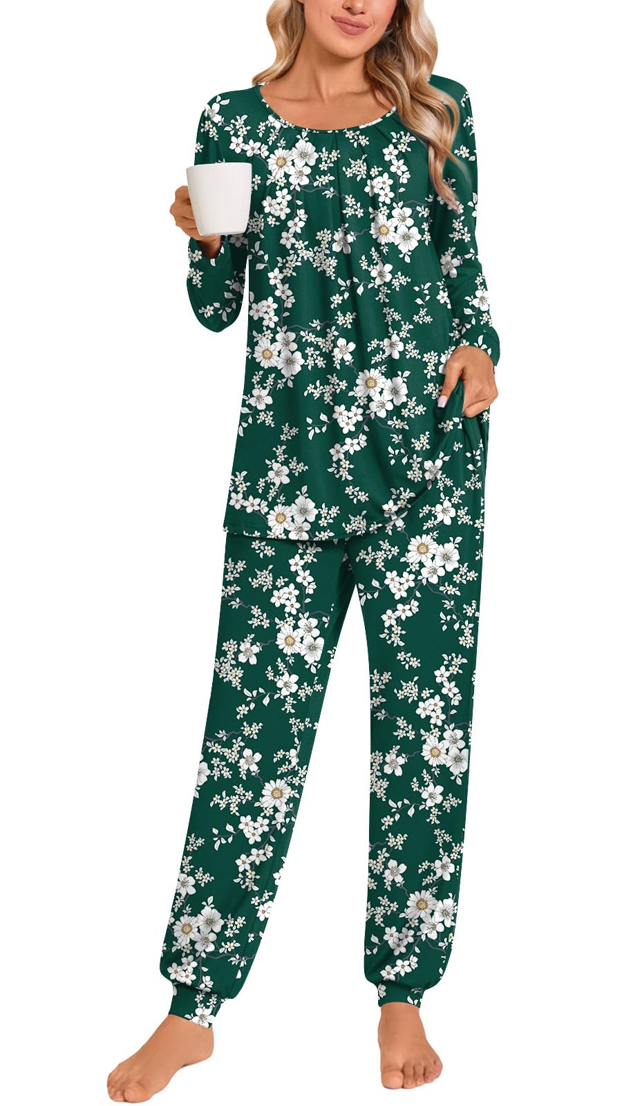 Anymeet Womens Pajama Sets Fall Winter Long Sleeve 2 Piece Sleepwear Soft Lounge Outfits with Pockets