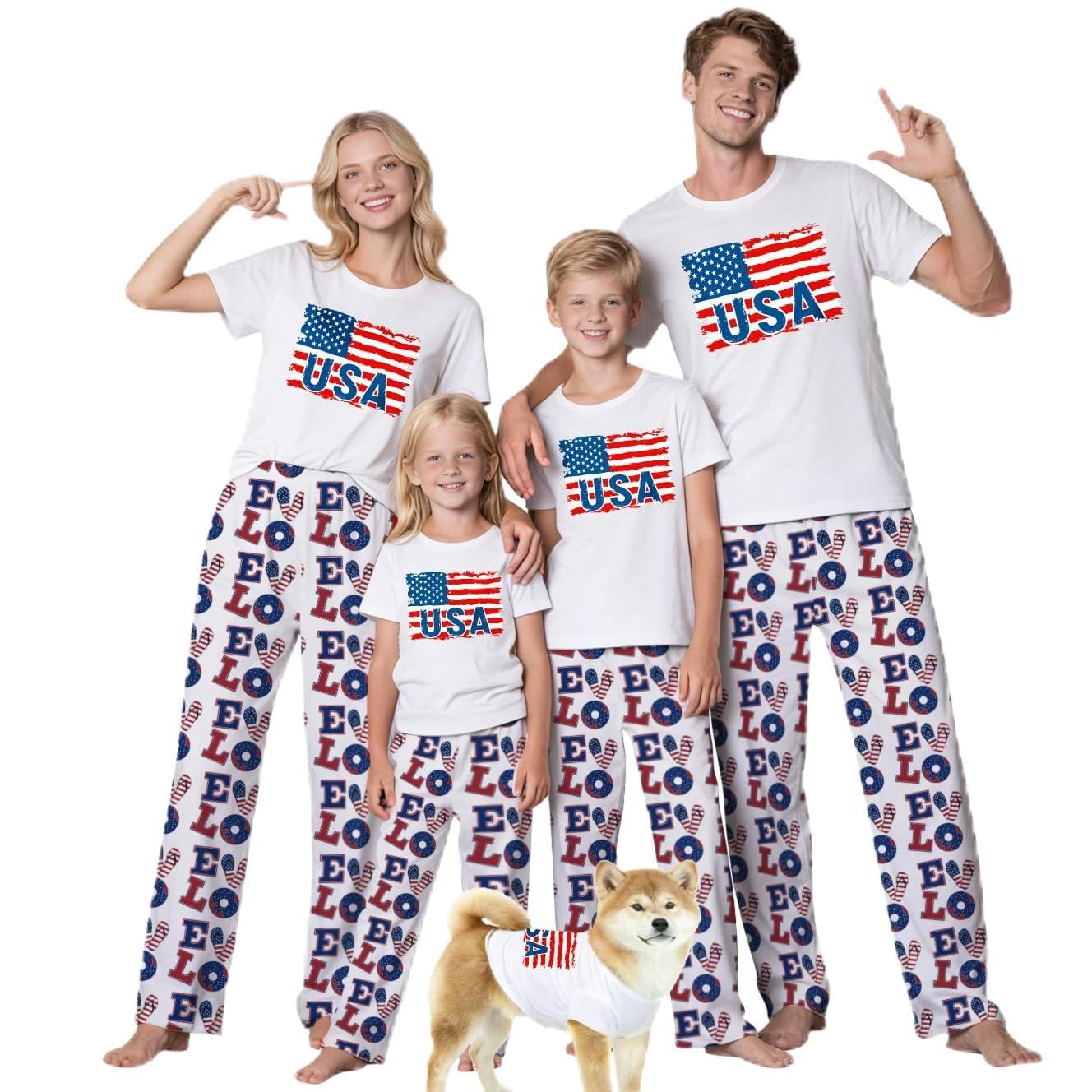MI X TEE 250th Anniversary American Flag Matching Family Pajamas, 4th of July Shirts Pjs Set, Patriotic Sleepwear for Couples