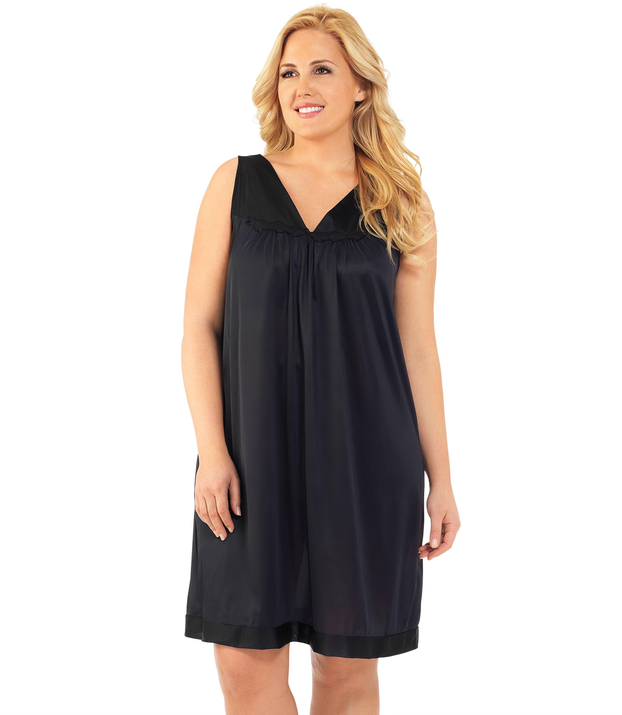 Exquisite Form Women's 30107 Nylon Tricot Sleeveless Short Knee Length Nightgown WEBE CLOTHING