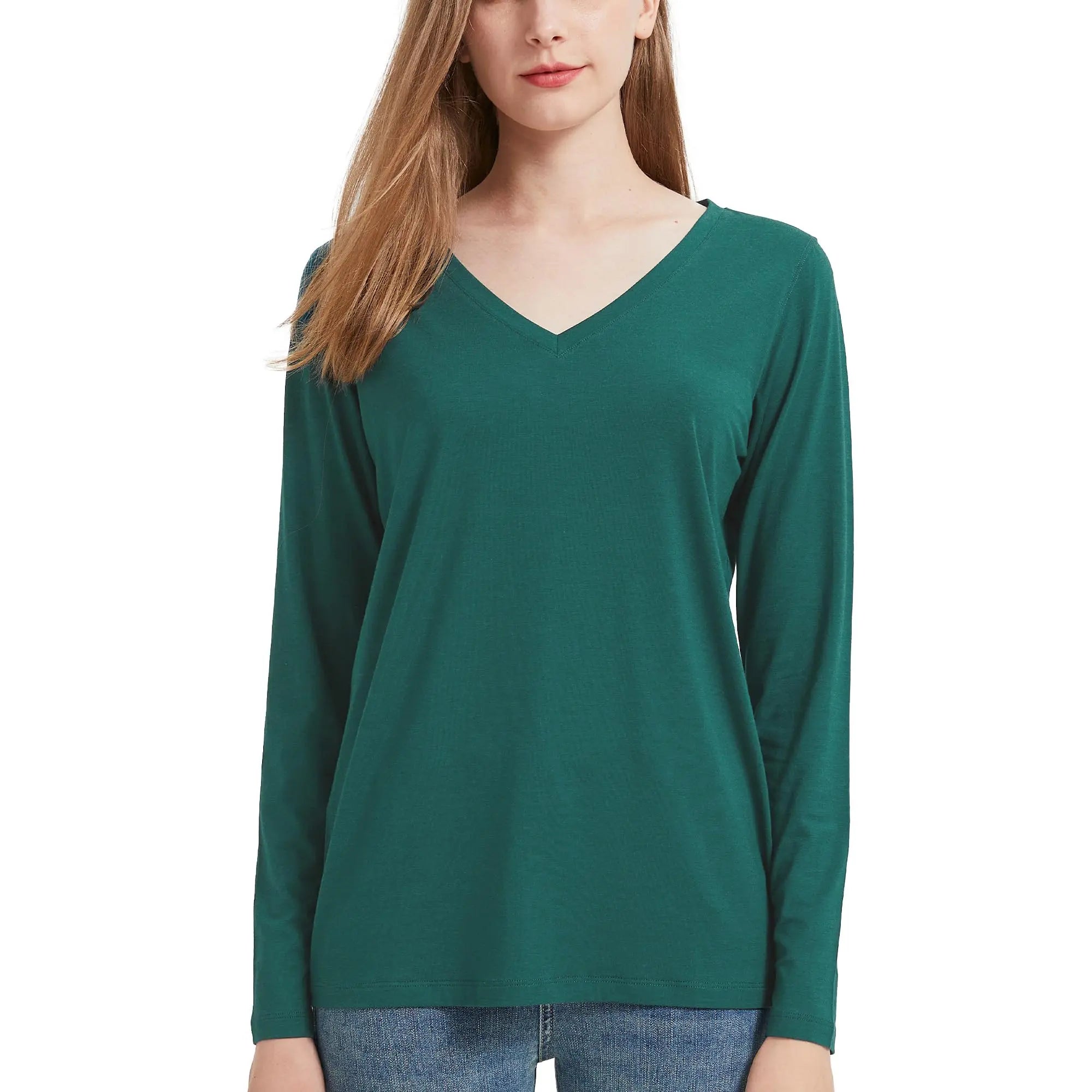 netdraw Women's Bamboo Viscose Long Sleeve V-Neck T-Shirt Soft Comfy Trendy Casual Sleep Pajama Lounge Tops