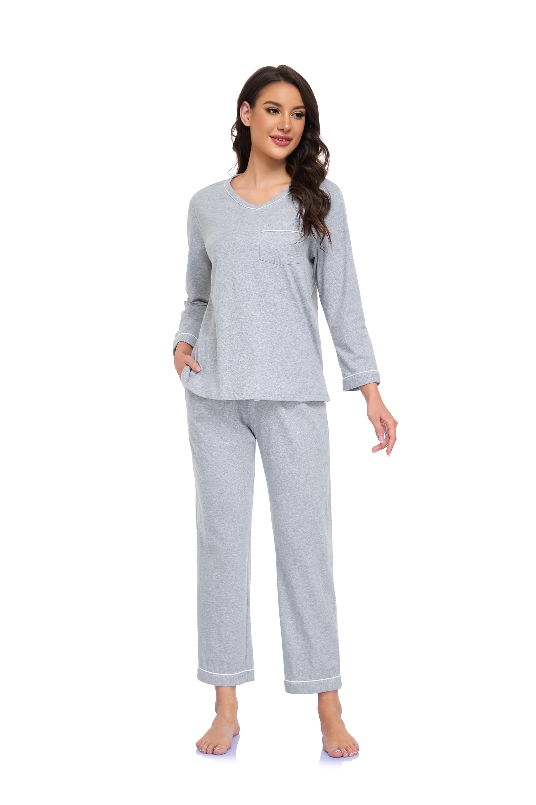 EA'S SECRET 100% cotton Pajamas for Women Summer Lightweight Long Sleeve Pjs 2 Piece Soft Lounge Sleepwear with pocket