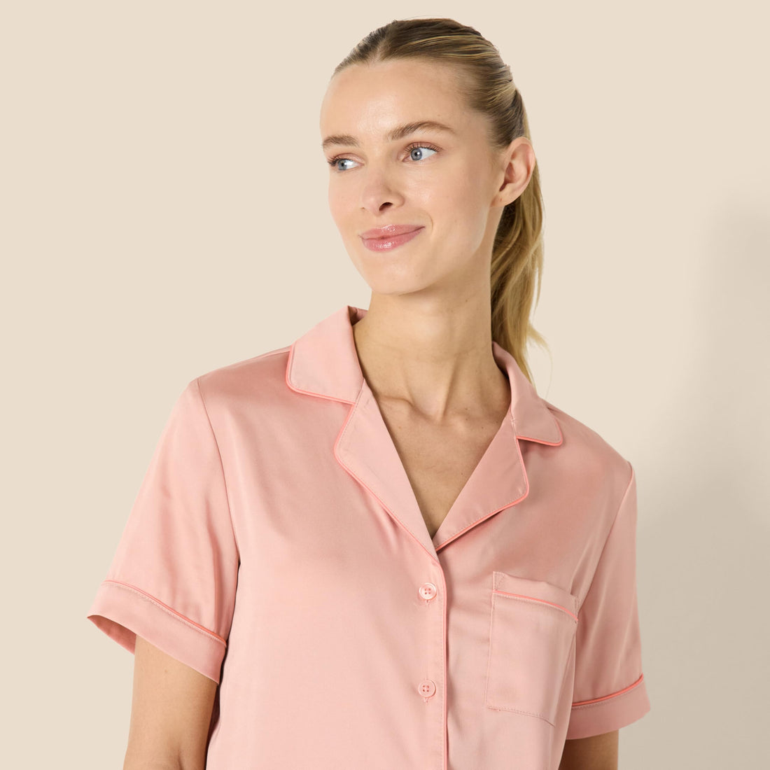 Amazon Essentials Women's Satin Short Sleeve Button-Down Top and Short Sleepwear Pajama Set