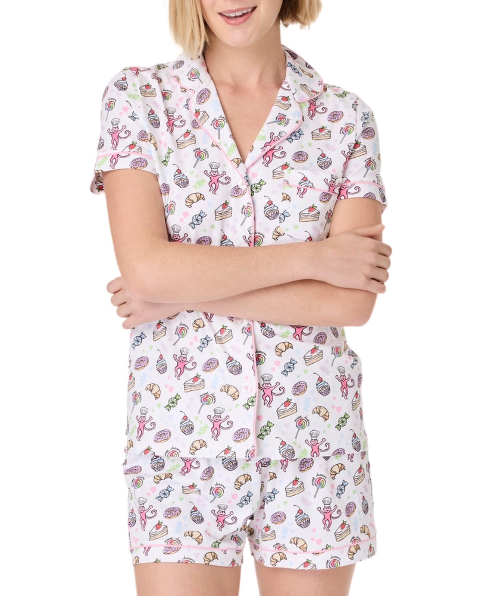 Women Y2k Pajamas Set Cute Preppy 2PCS Button Down Holiday Monkey Shorts Summer Outfit Beach Vacation Loungewear PJs WEBE CLOTHING