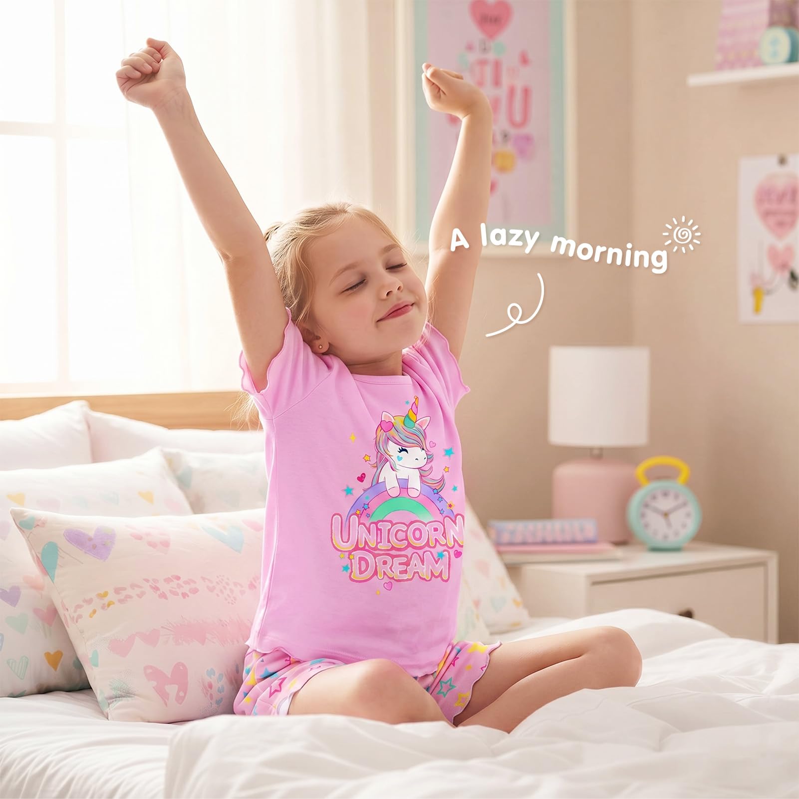 Play Tailor Girls Pajamas for Toddler Ruffled Kids Pajamas Set Short Sleeves Summer Pjs Sleepwear for Girl