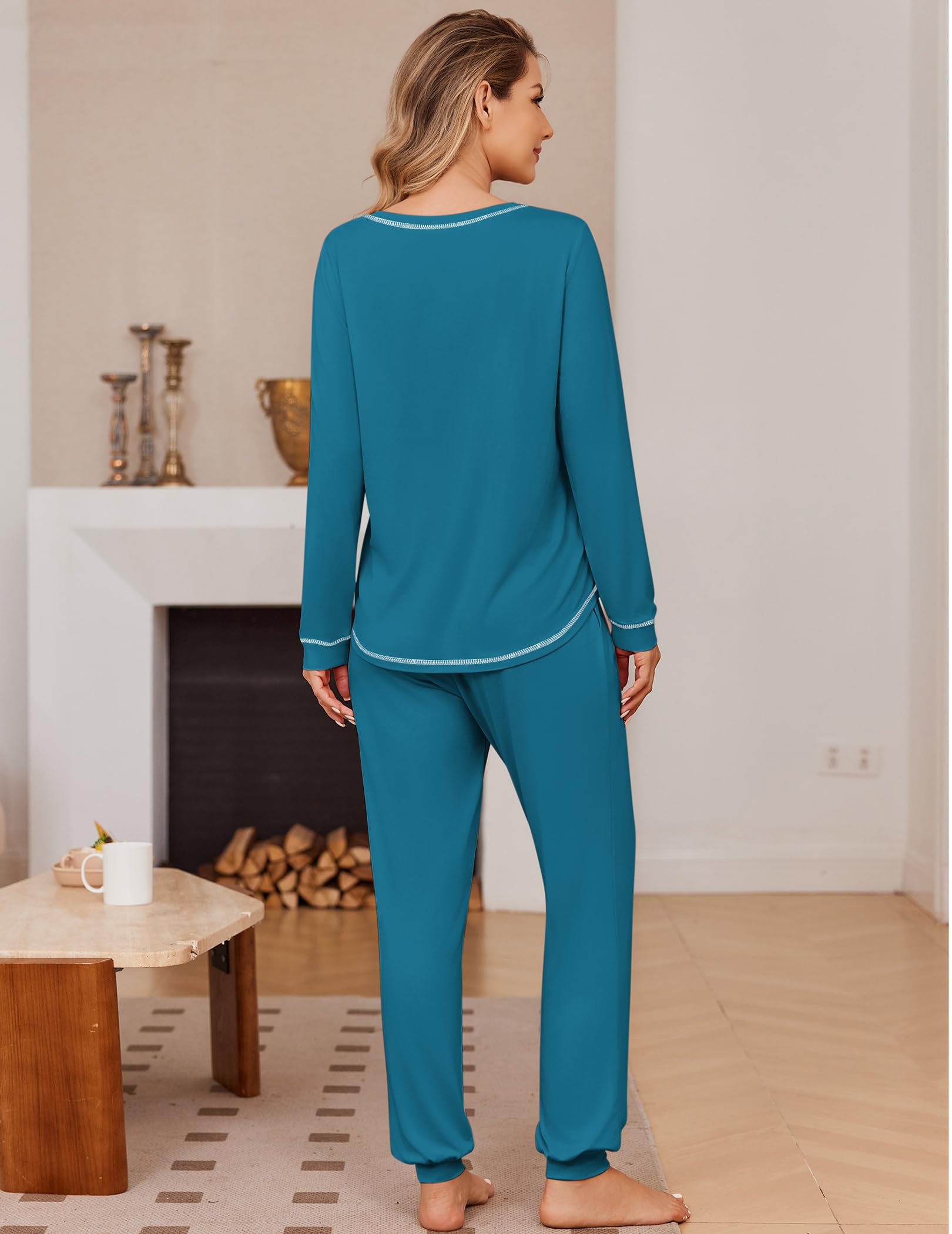 Ekouaer 2 Pack Pajama Sets for Womens Jogger Pants Pjs Long Sleeves Lounge Set Soft Sleepwear with Pockets