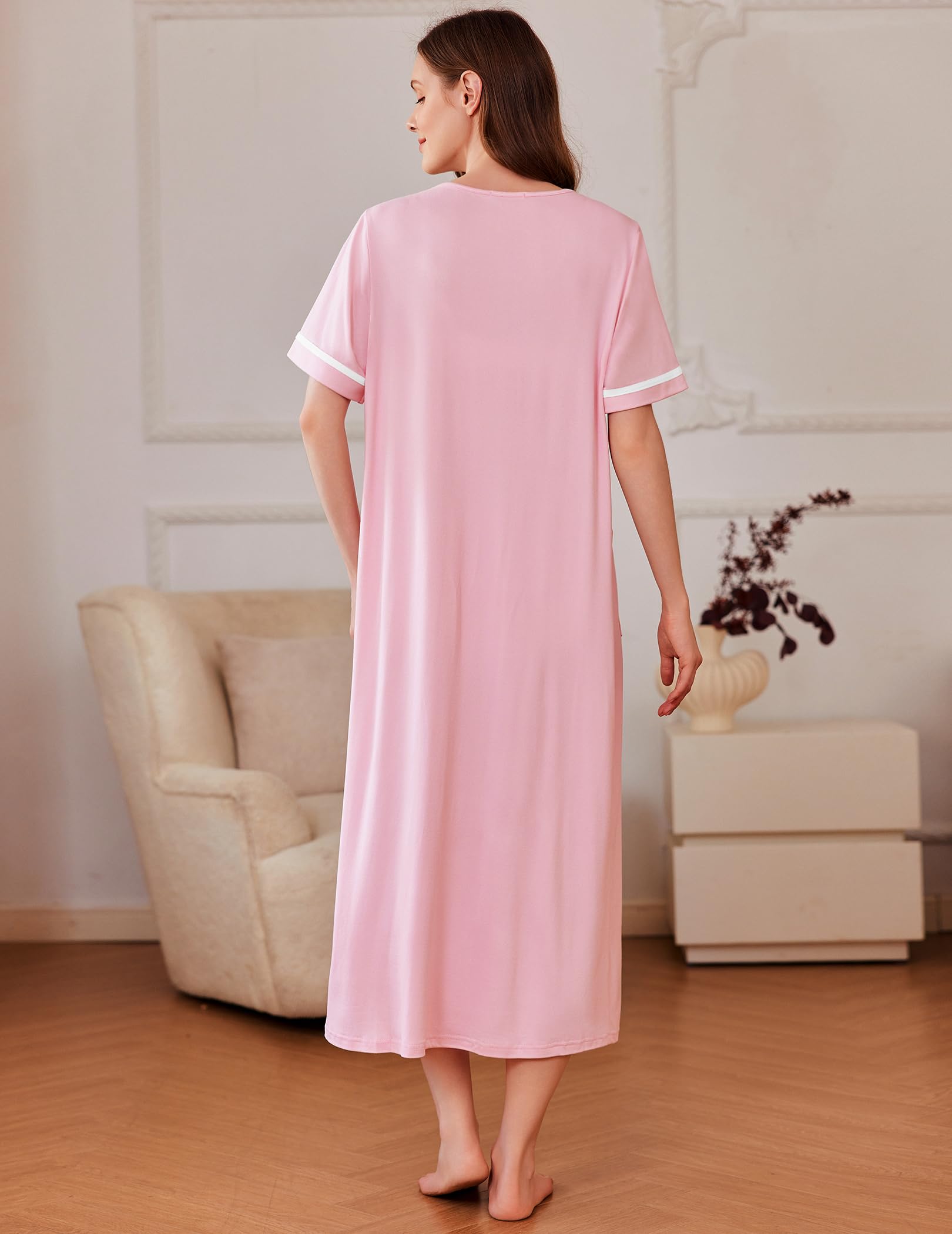 Ekouaer Zipper Robes for Women Short Sleeve Bathrobe Soft Lightweight Housecoat Full Length Nightgown with Pockets S-3XL WEBE CLOTHING