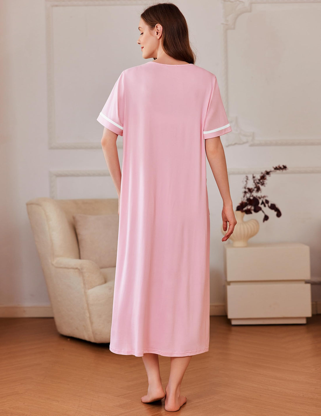 Ekouaer Zipper Robes for Women Short Sleeve Bathrobe Soft Lightweight Housecoat Full Length Nightgown with Pockets S-3XL WEBE CLOTHING