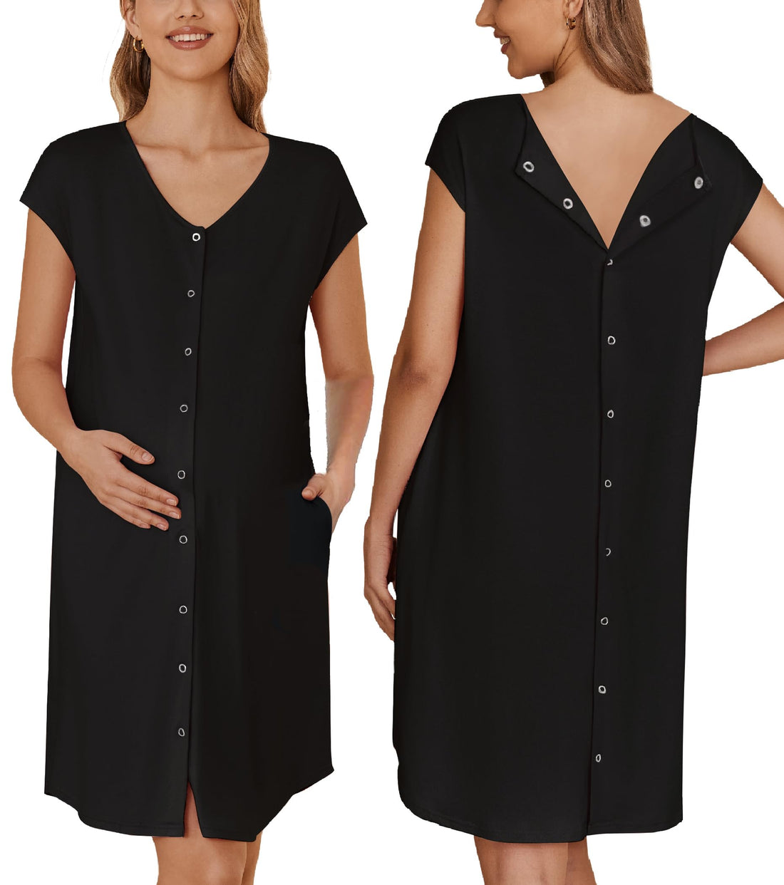 Ekouaer Labor and Delivery Gown for Hospital Birthing Gown Nursing Dress | Open Back Birthing Gown, Maternity Nursing Pajamas Dress Breastfeeding, Button C Section Postpartum Clothes