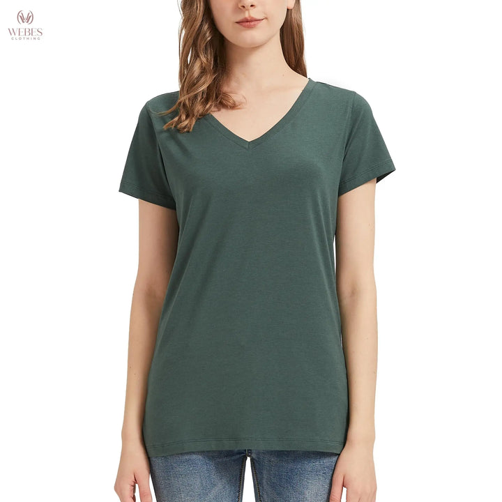netdraw Women's Ultra-Soft Bamboo Viscose Cotton V-Neck Short Sleeve T-Shirt, Casual Summer Tops for Lounge Sleep Pajama
