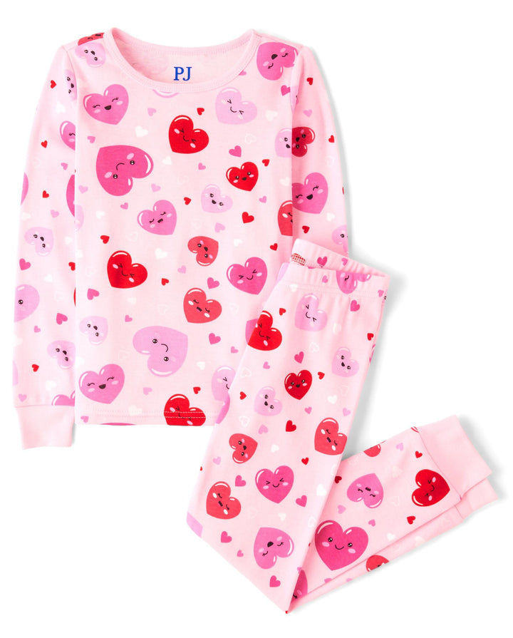 The Children's Place girls Long Sleeve Top and Pants Snug Fit 100% Cotton 2 Piece Pajama Set