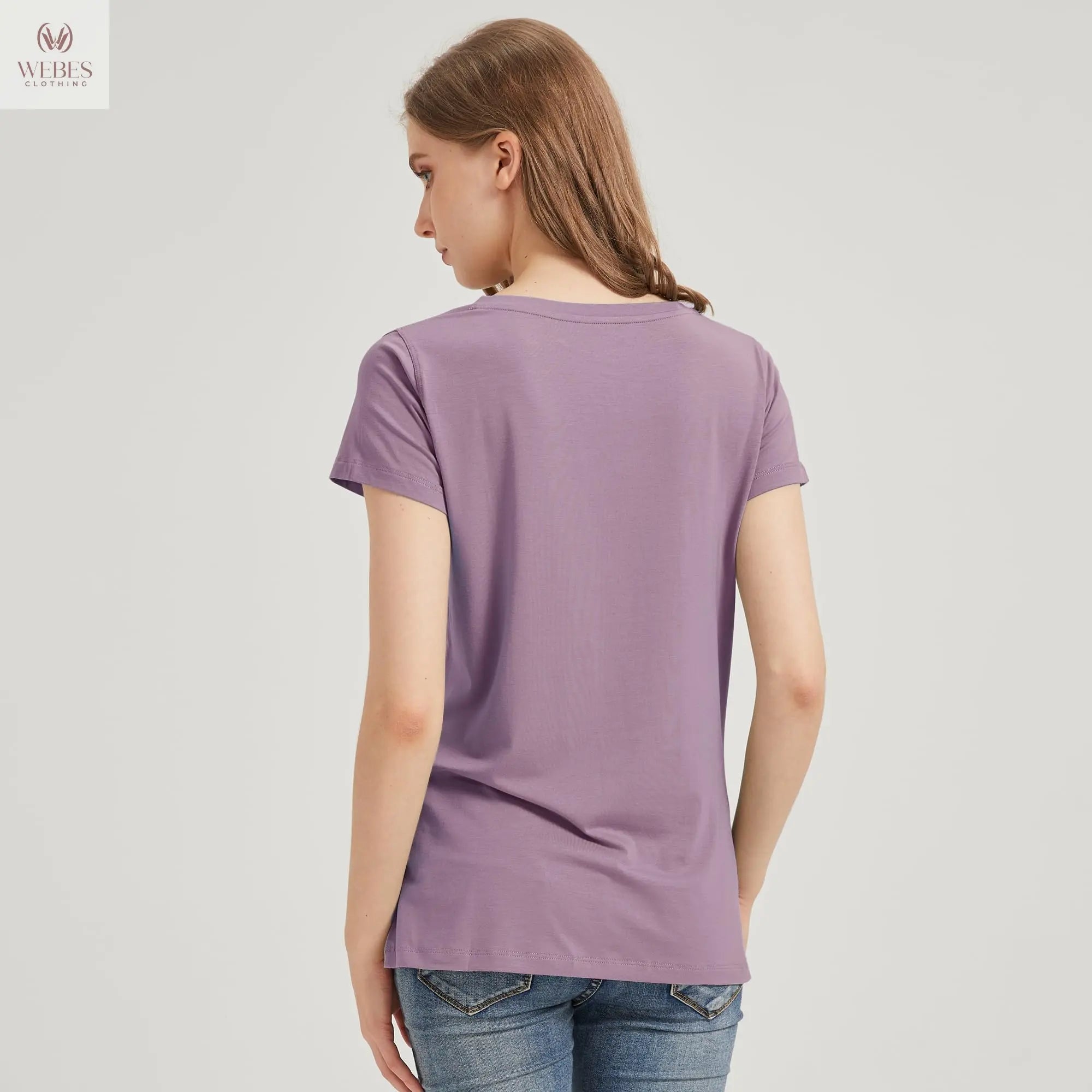 netdraw Women's Ultra-Soft Bamboo Viscose Cotton V-Neck Short Sleeve T-Shirt, Casual Summer Tops for Lounge Sleep Pajama