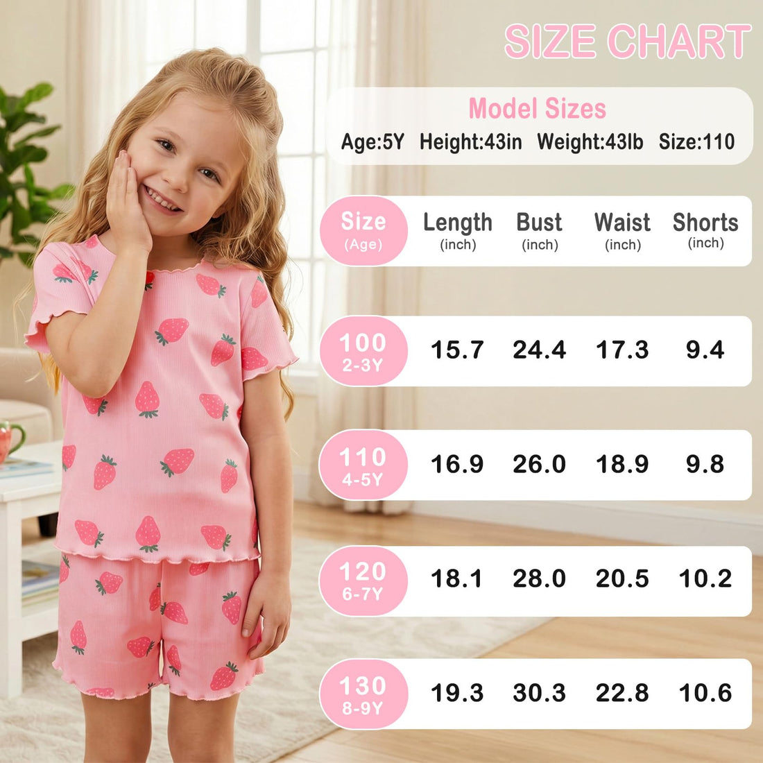 Beinou Girls Pajamas Sets Ribbed Ruffle Short Sleeve Sleepwear Toddler Summer Pjs 2 Pcs Kids Loungewear Outfit 2-9Y