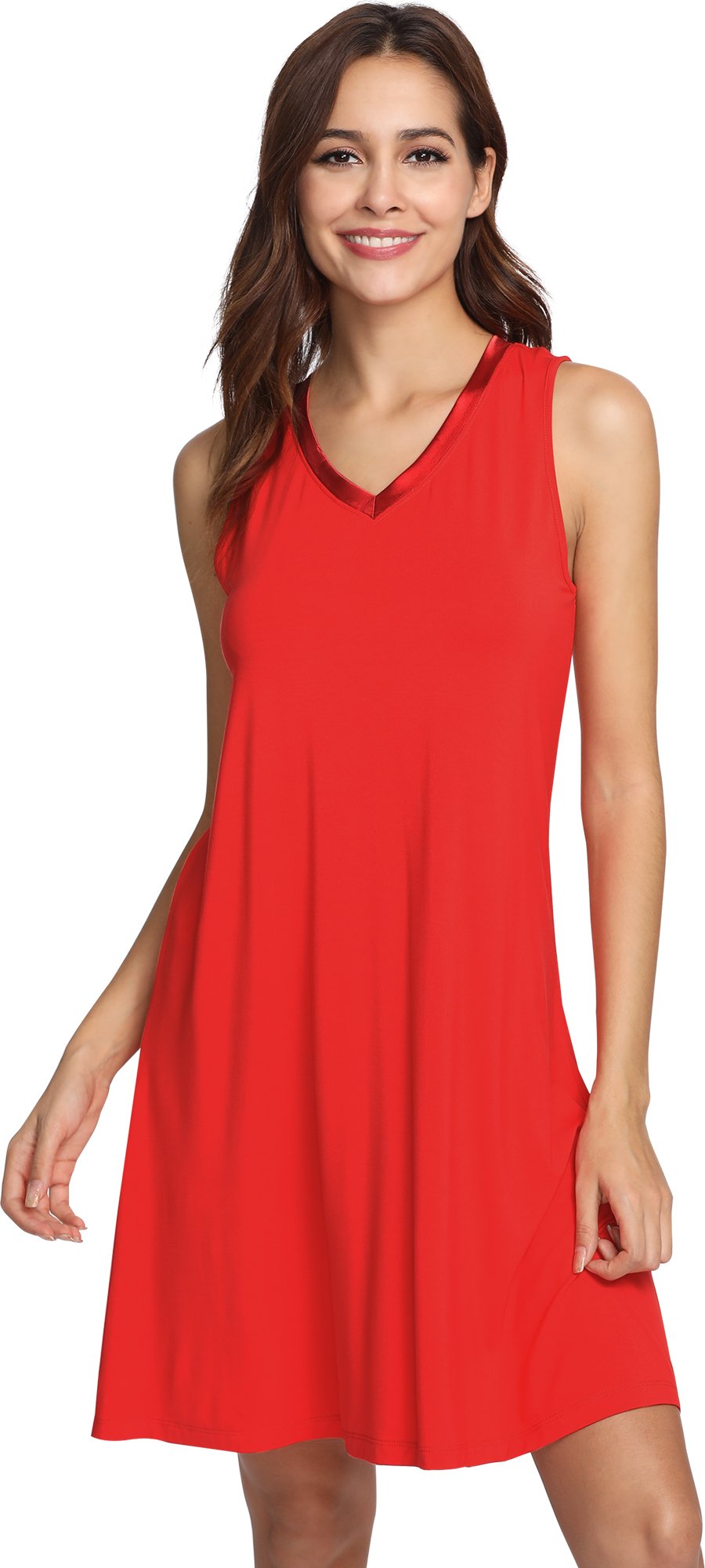WiWi Nightgown for Women Super Soft Sleeveless Sleepwear Cool V-neck Sleep Shirts Bamboo Viscose Pj Gown S-4X WEBE CLOTHING