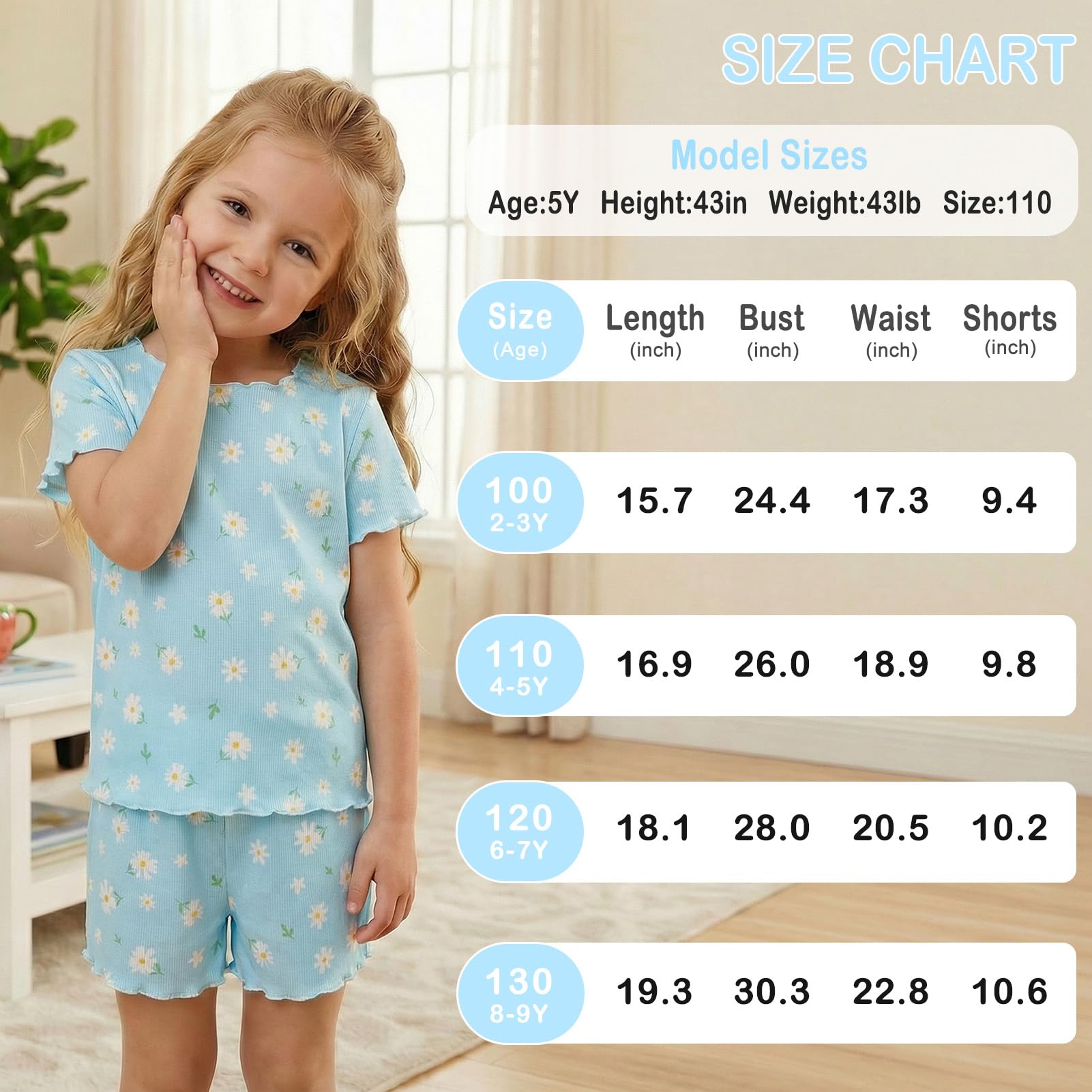 Beinou Girls Pajamas Sets Ribbed Ruffle Short Sleeve Sleepwear Toddler Summer Pjs 2 Pcs Kids Loungewear Outfit 2-9Y