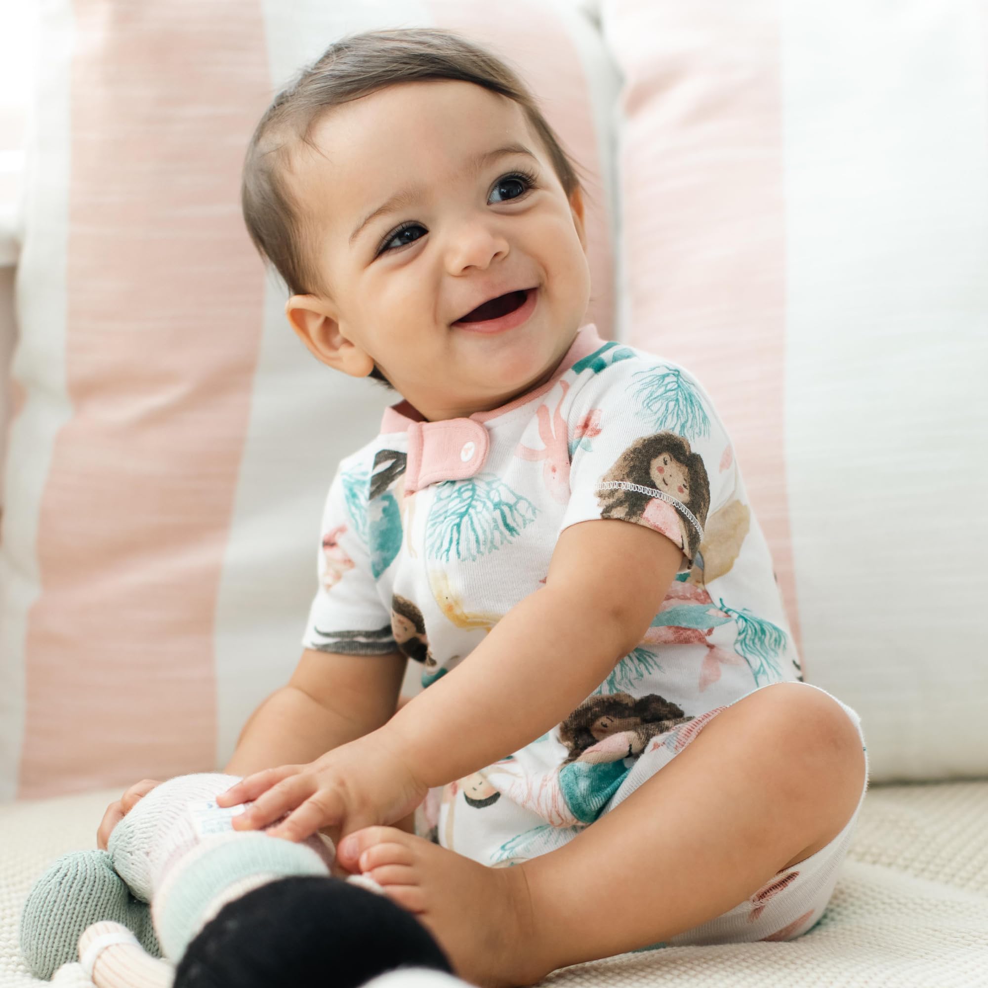 Burt's Bees Baby Short Sleeve Pajamas, Unisex One-Piece Sleeper Romper, 100% Organic Cotton Toddler Summer Clothes Outfit
