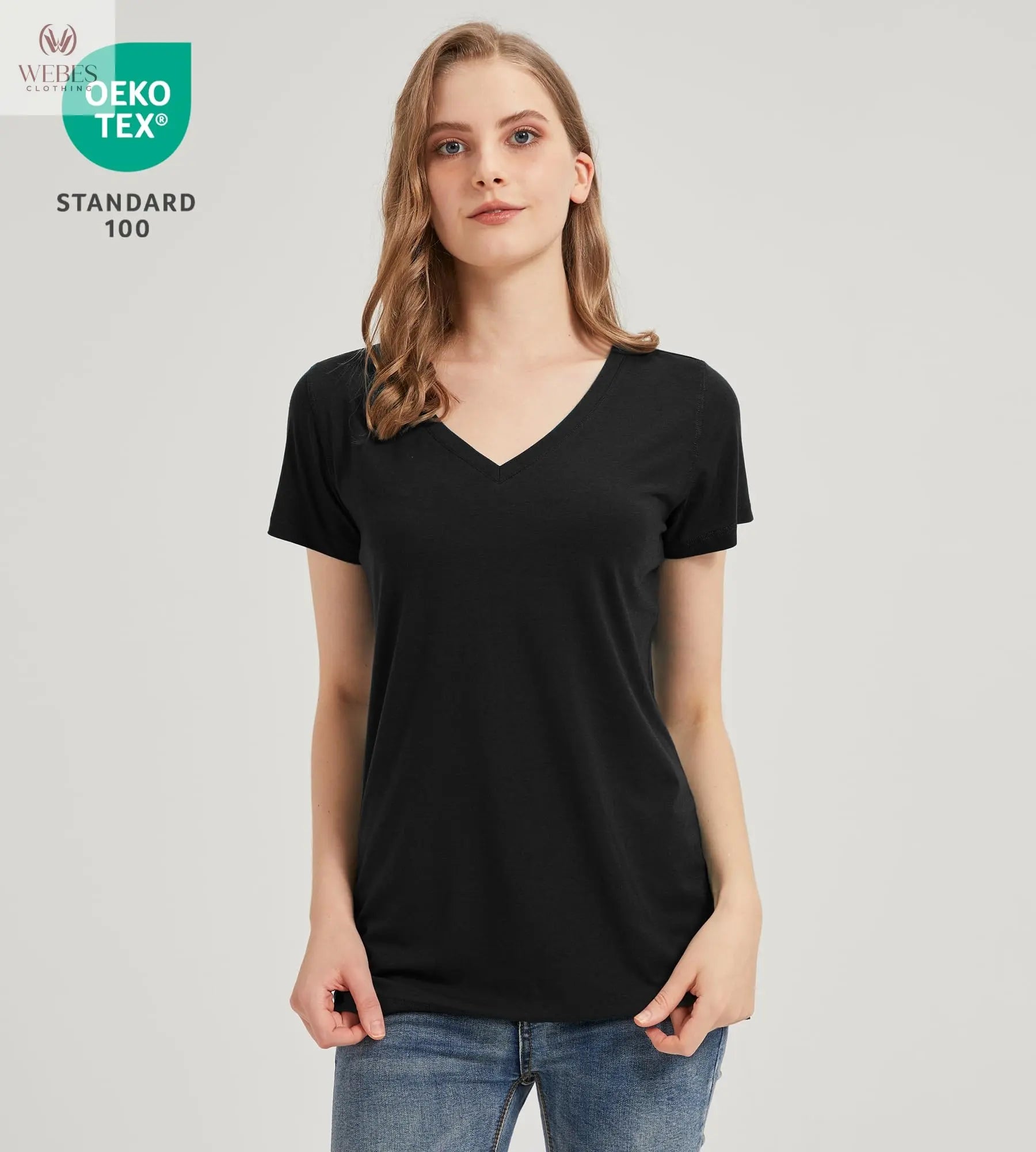 netdraw Women's Ultra-Soft Bamboo Viscose Cotton V-Neck Short Sleeve T-Shirt, Casual Summer Tops for Lounge Sleep Pajama