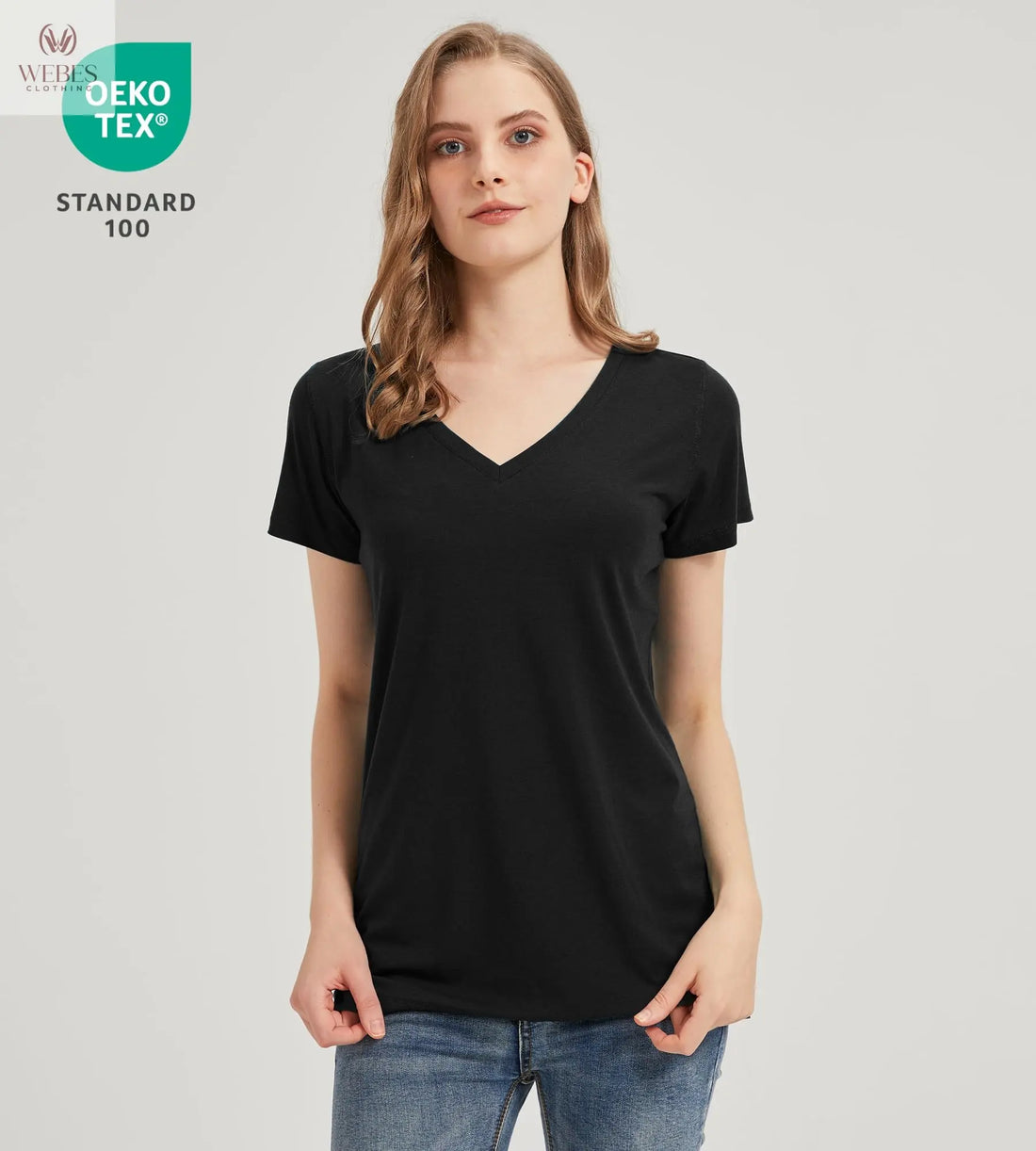 netdraw Women's Ultra-Soft Bamboo Viscose Cotton V-Neck Short Sleeve T-Shirt, Casual Summer Tops for Lounge Sleep Pajama