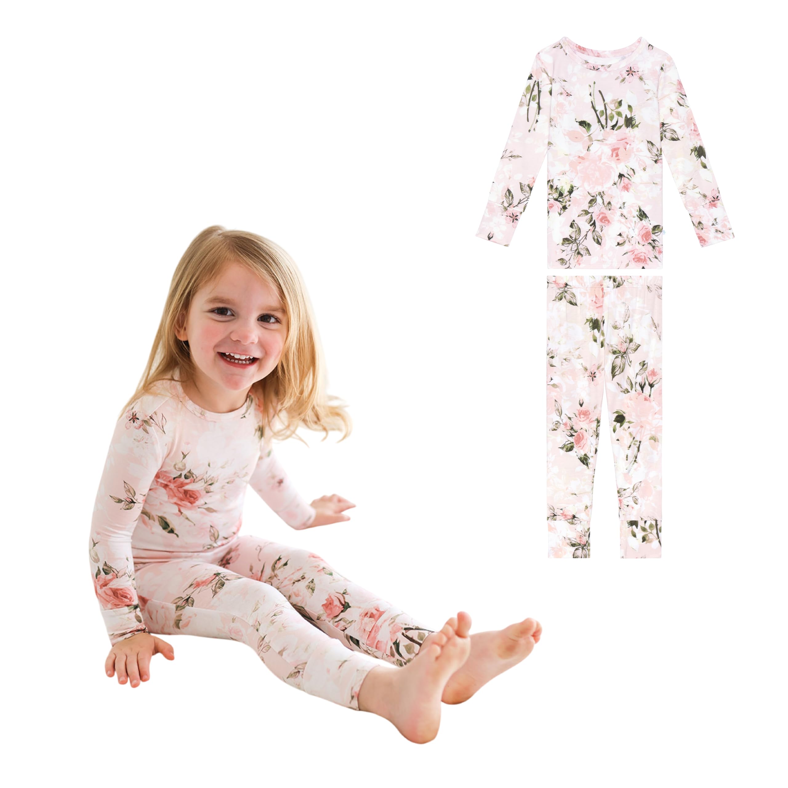 Posh Peanut Girls Pajamas - Soft, Viscose from Bamboo PJs for Kids - Matching, Long Sleeve Toddler Pajamas for Girls WEBE CLOTHING