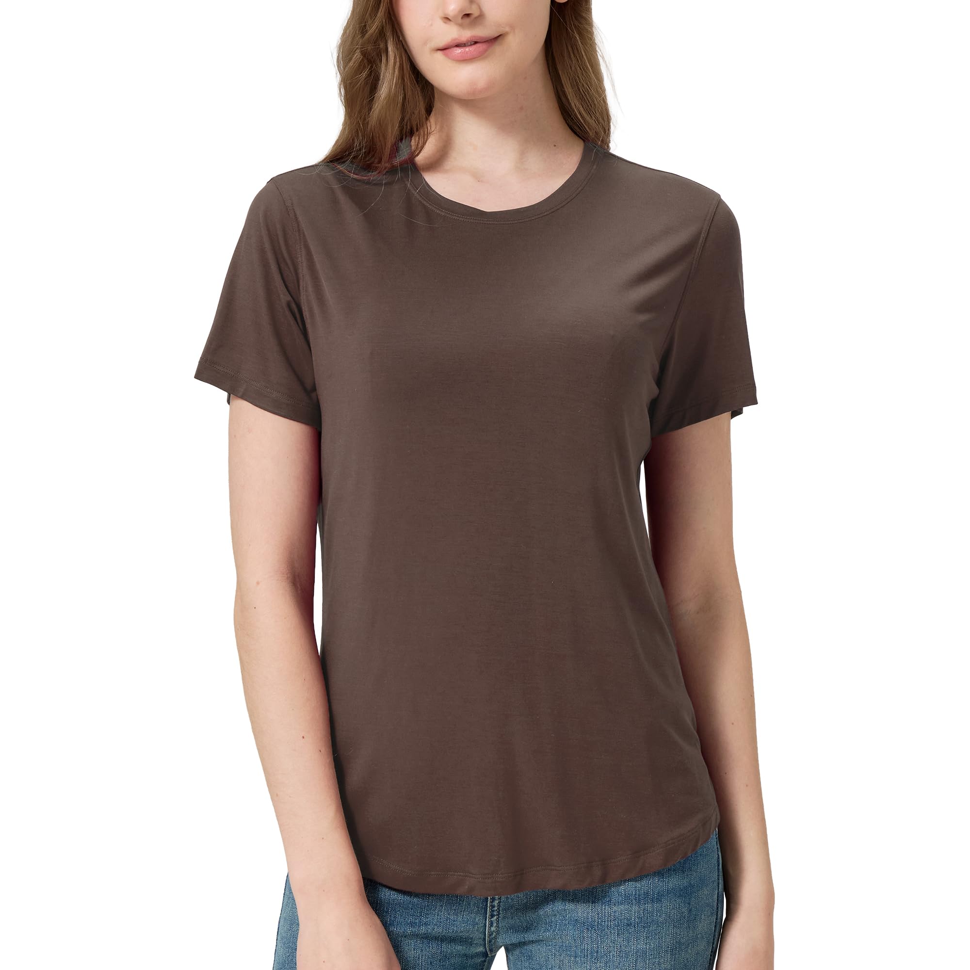 netdraw Women's Soft Bamboo Viscose T-Shirt, Curved Hem Crew Neck Short Sleeve Moisture Wicking Casual Sleep Pajama Tops